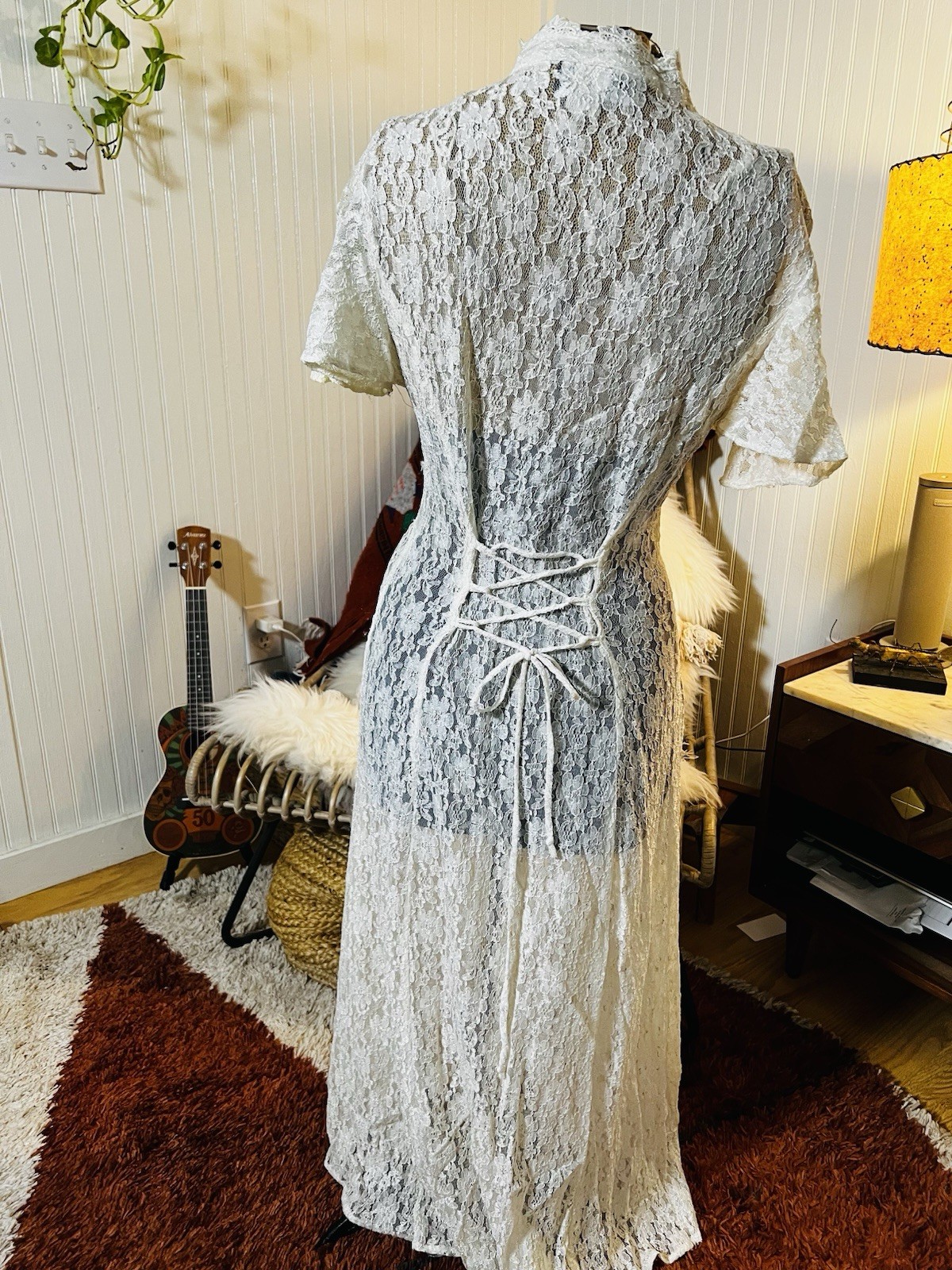 VTG Dawn Joy Fashions Lace Button Down Lace Dress Cottage Core SZ 10-12