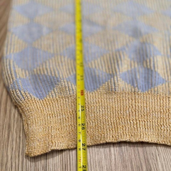 Christian Dior Vintage Diamond Knit Sweater Blue Yellow Linen Blend Large USA
