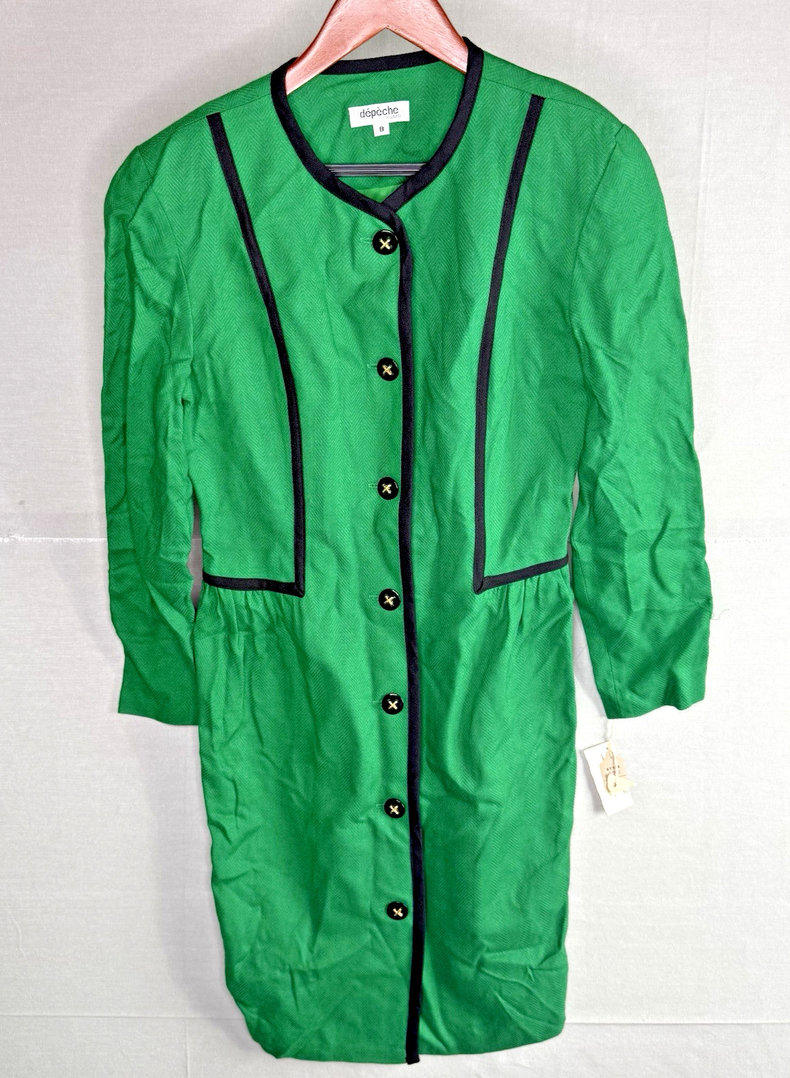Vintage 1980s – Yves Cossette Depeche Mode – Green Button Sheath Dress Size 8