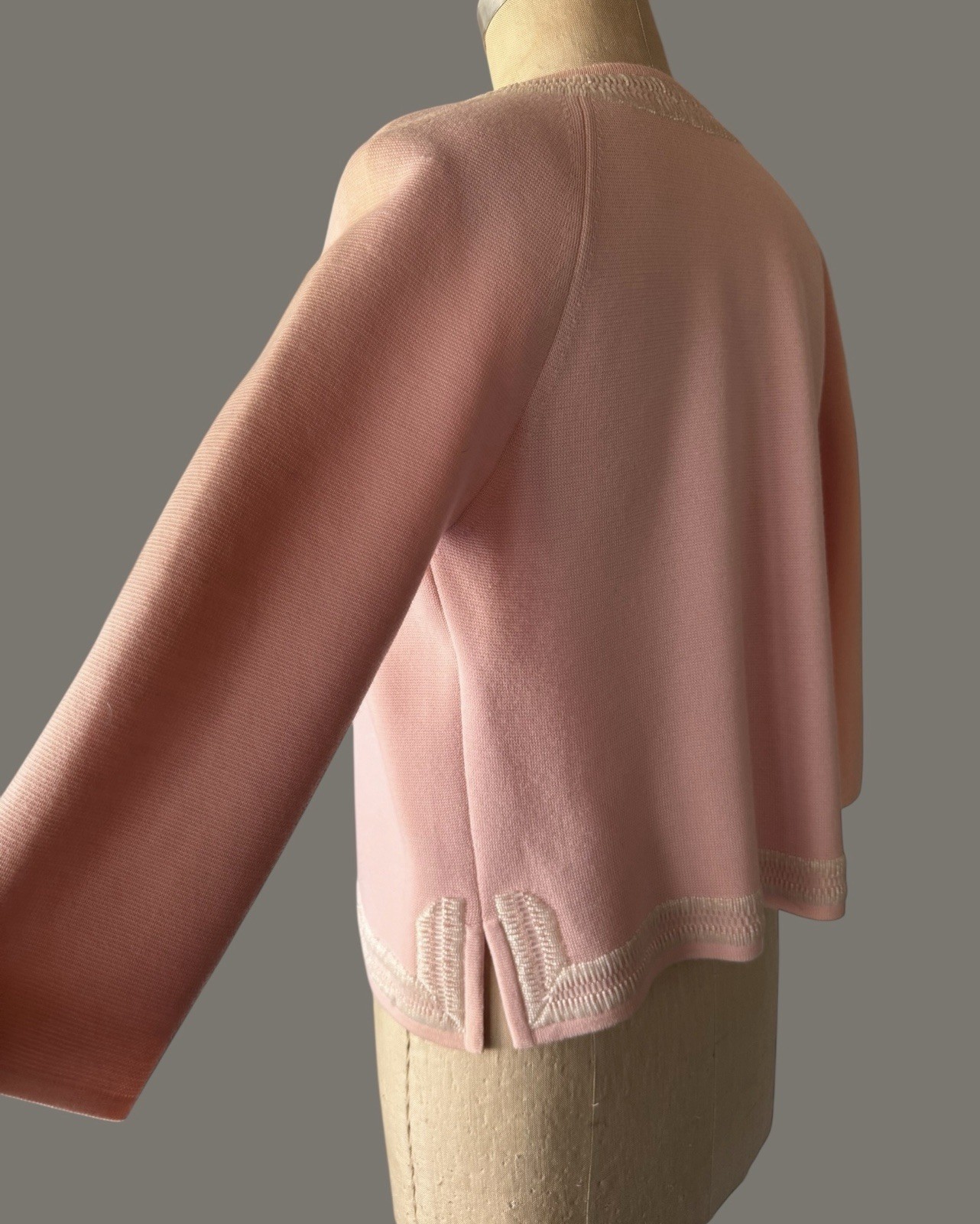 Vintage 1960s PINK Dorce for LeRoy 100% Wool Knit Open Cardigan Beaded Sweater
