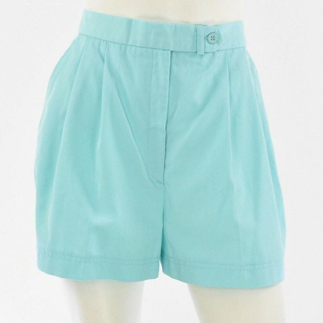 70s Vintage Seafoam Pleated High Waist Shorts Womens 8 2.5″ Inseam