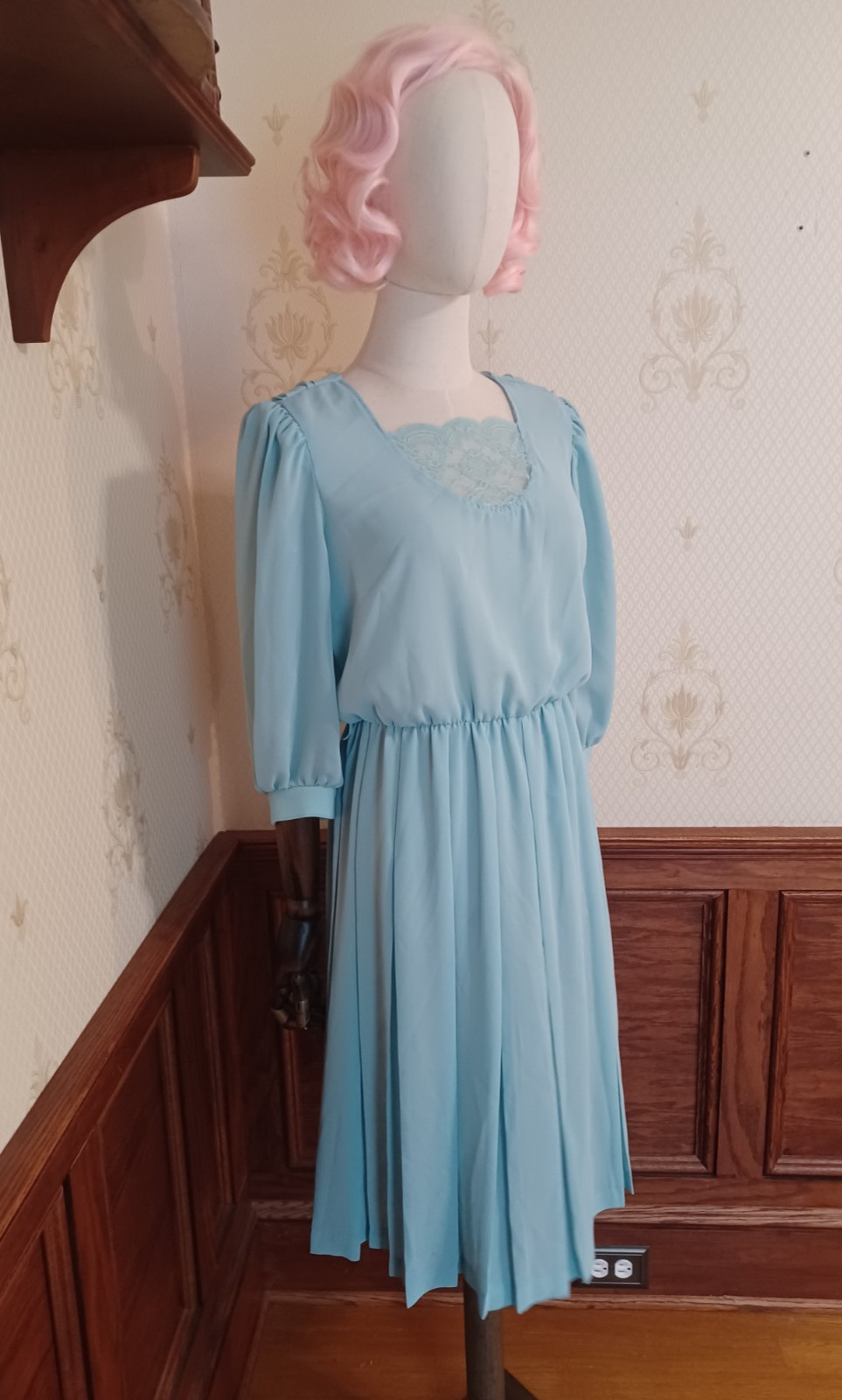 Vintage 1980s Sheer Pastel Aqua Bobby’s Girl Romantic Coquette Dress