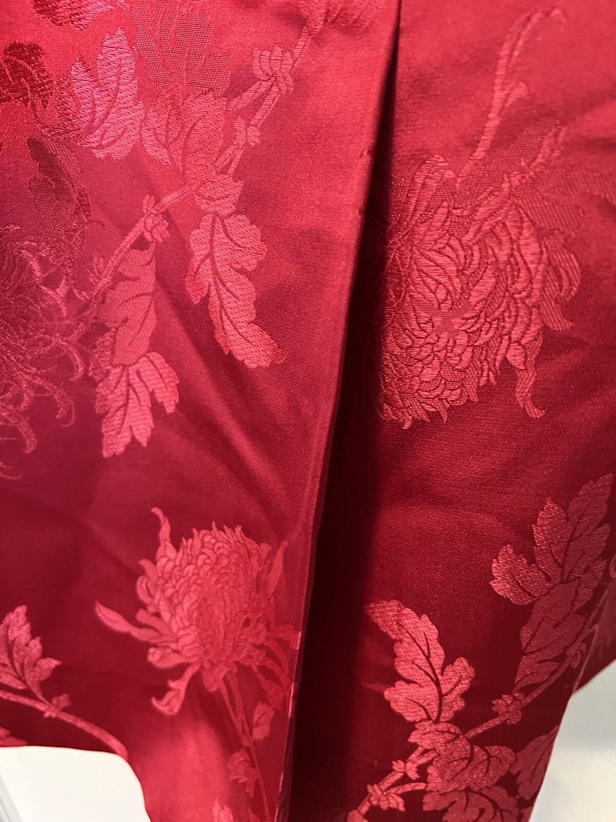 Vintage 50’s Dress Sz S Red Satin Sleeveless Tapestry Belted Cocktail Dress