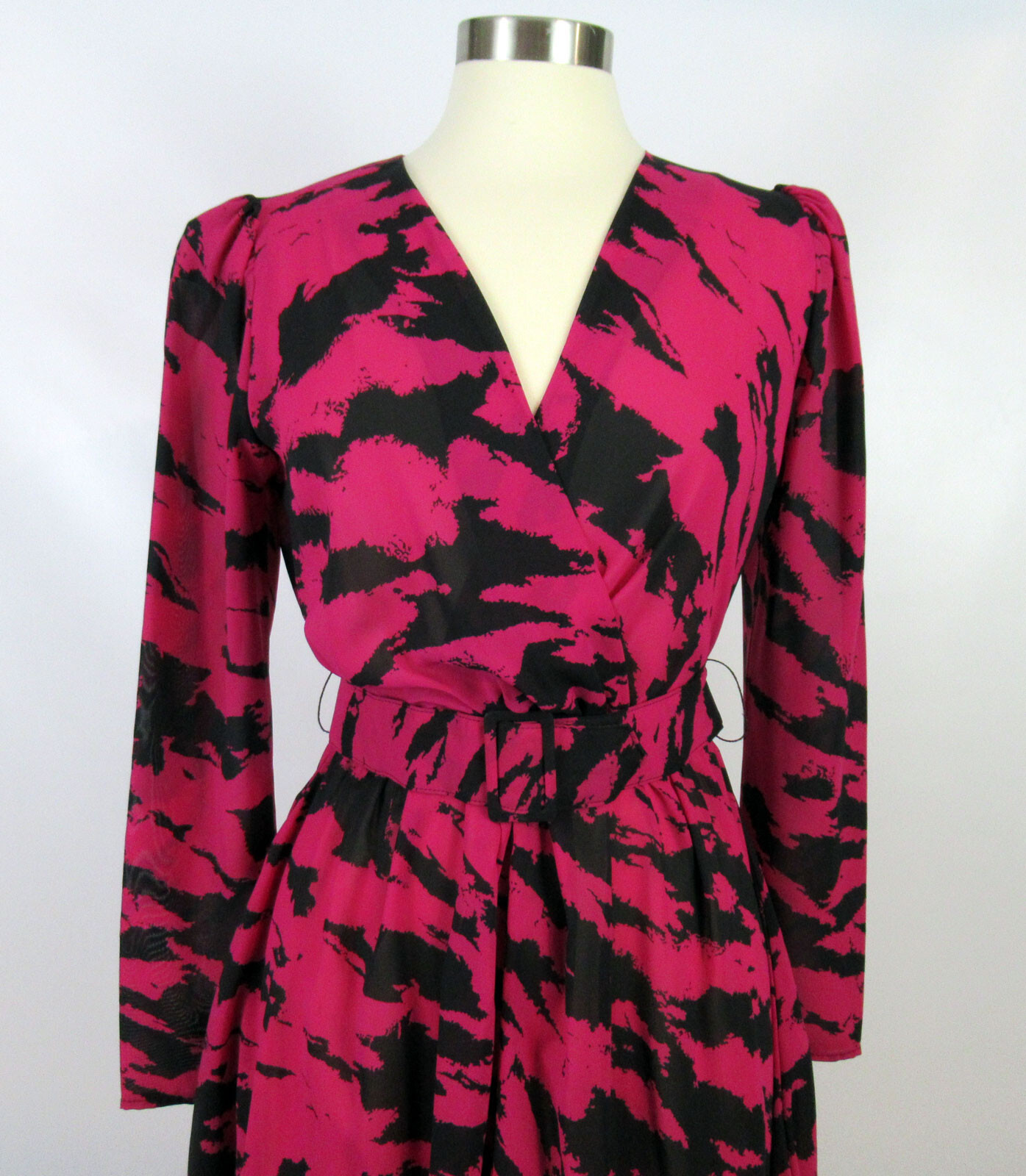Vintage very 1980s dress new wave punk? Mosaique fuschia pink black splashes