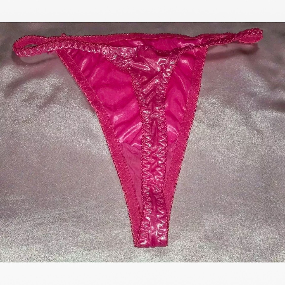 VTG Satin Hot Pink Metallic Foil Thong M6