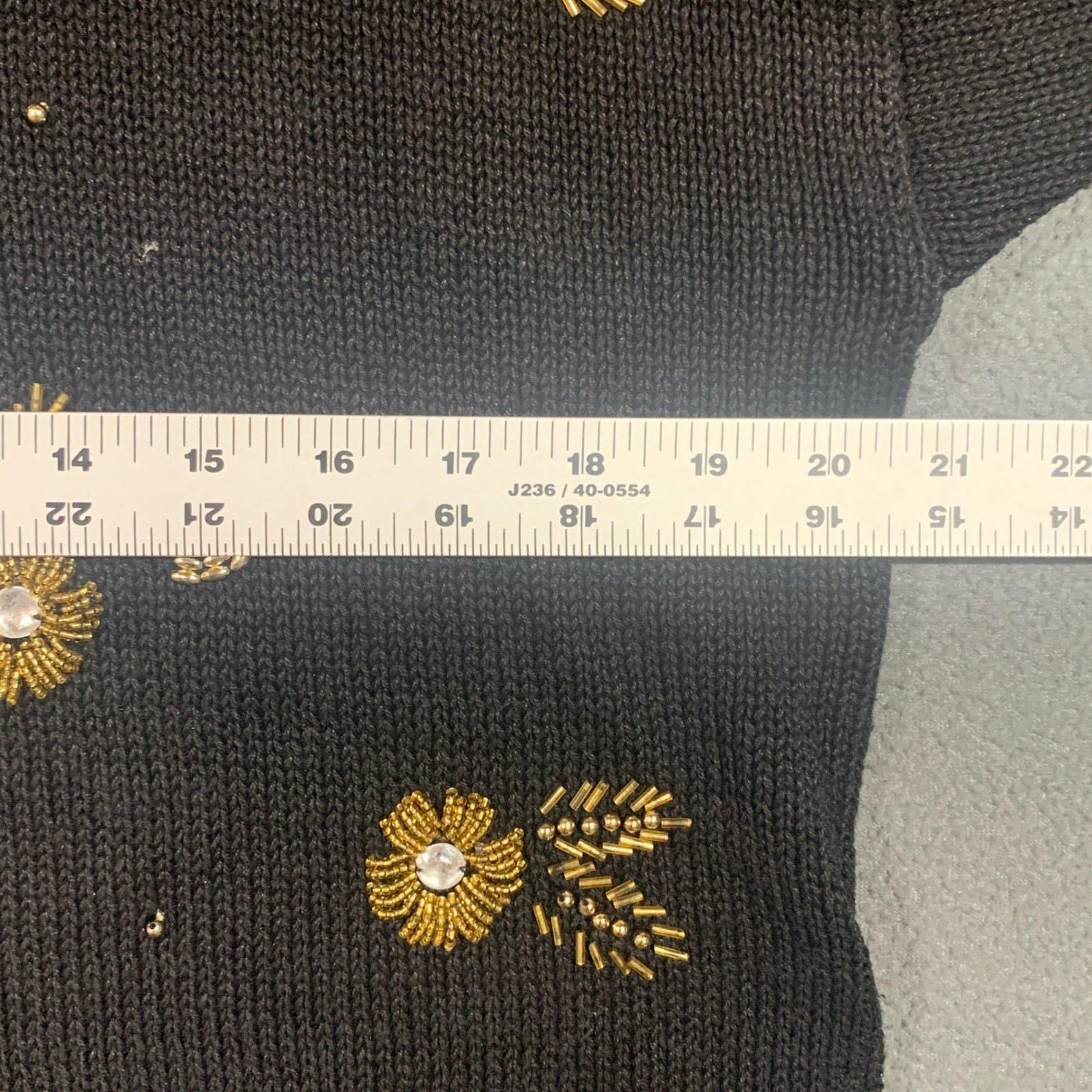 Vintage Victoria Harbour Black Gold Beaded Sequin Floral Knit Sweater Womens M