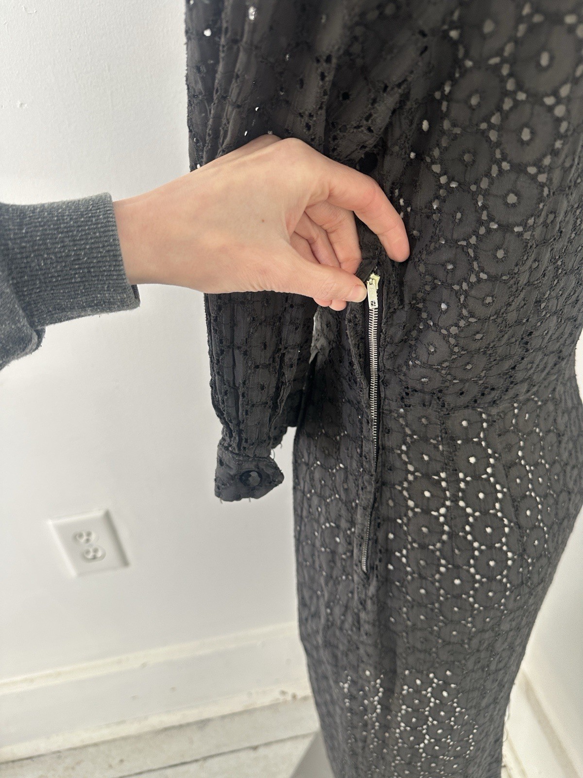 Vintage 40s Charcoal Lace Day Dress Size Small