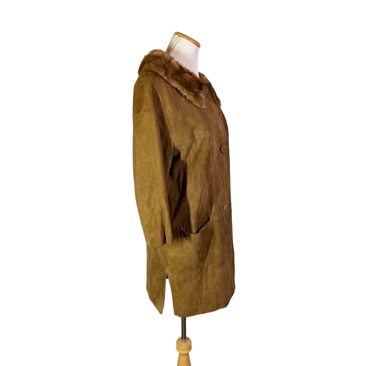Vintage 60s Jacqueline’s Feminine Apparel Memphis Nubuck Leather Coat Fur Collar