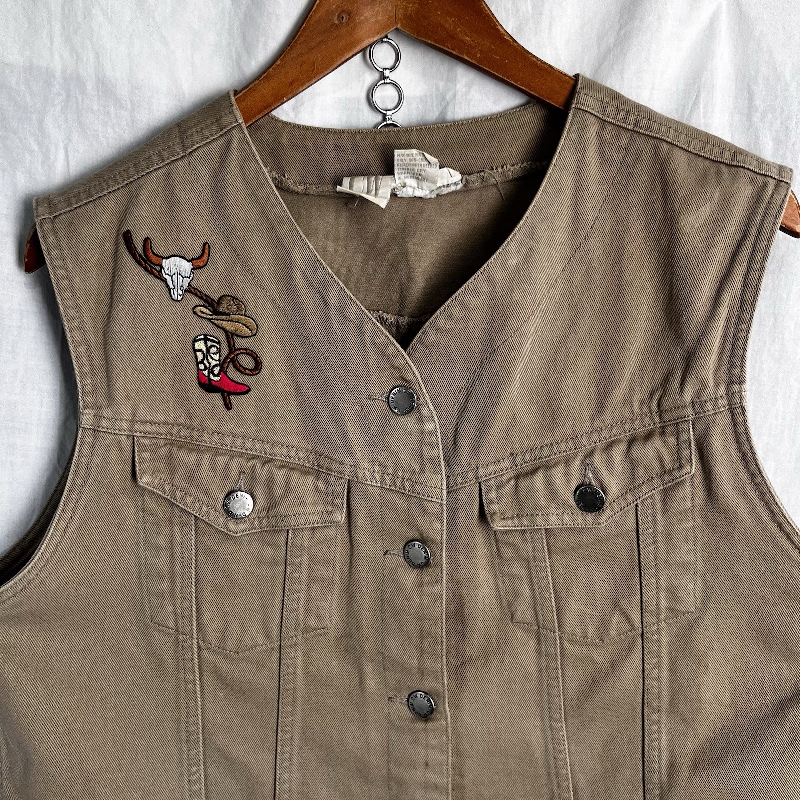 Vintage Western Denim Waistcoat Jean Vest Womens L Large Cowgirl Clifford Wills