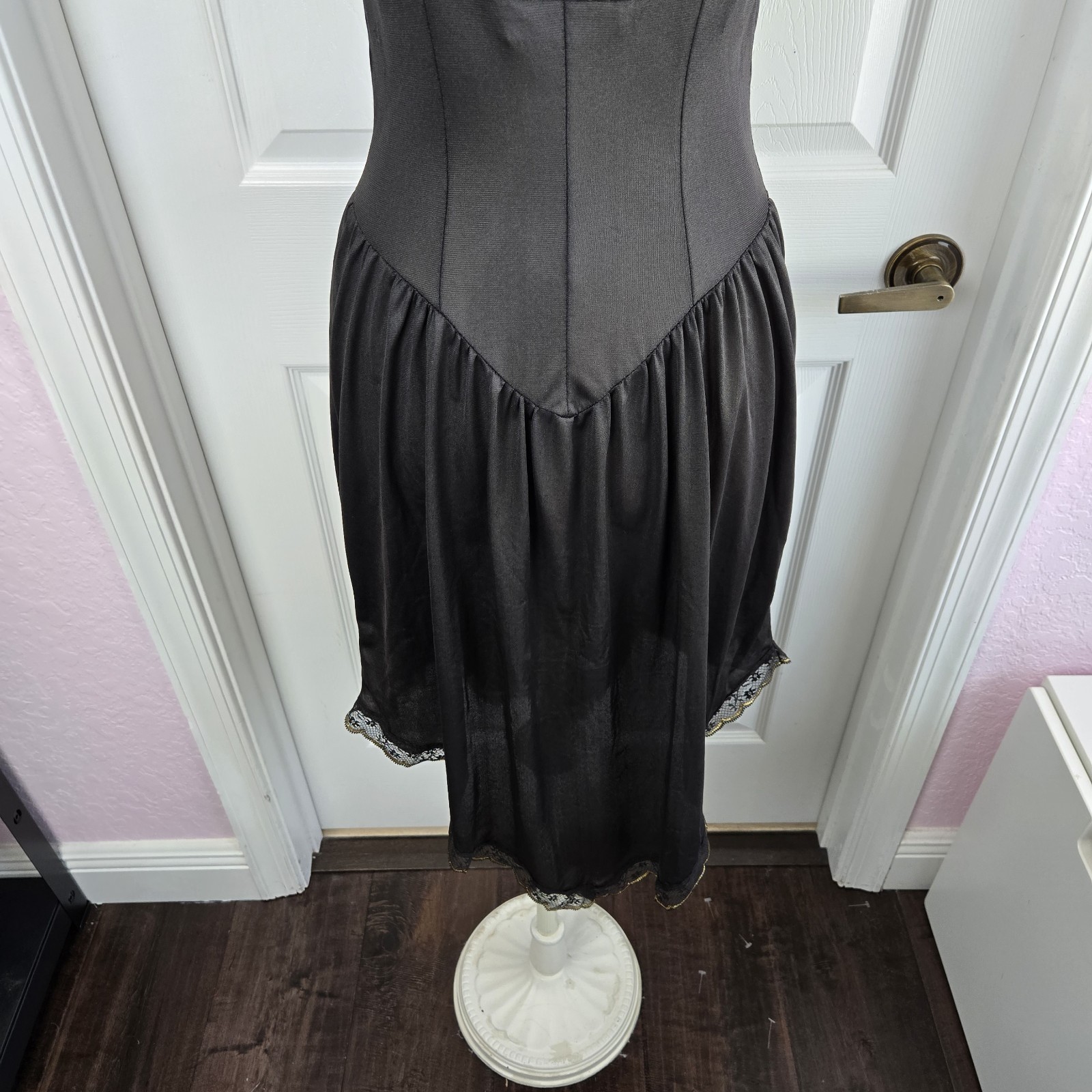 Private Matters Black Vtg 70s Lingerie Nightgown Slip Dress Size M Metalic