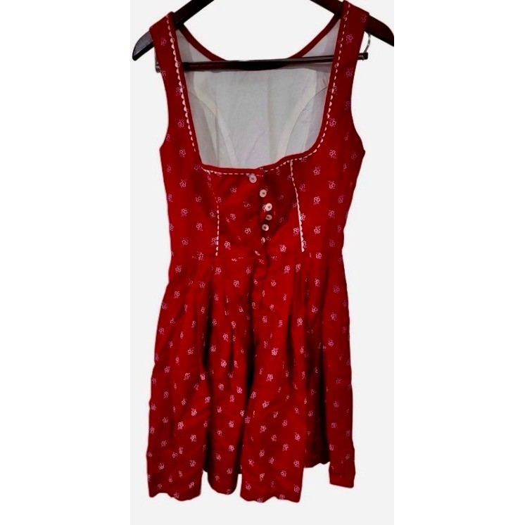 German Dirndl Inspired Dress Size 40 Red Floral Cotton Alpine Cottagecore