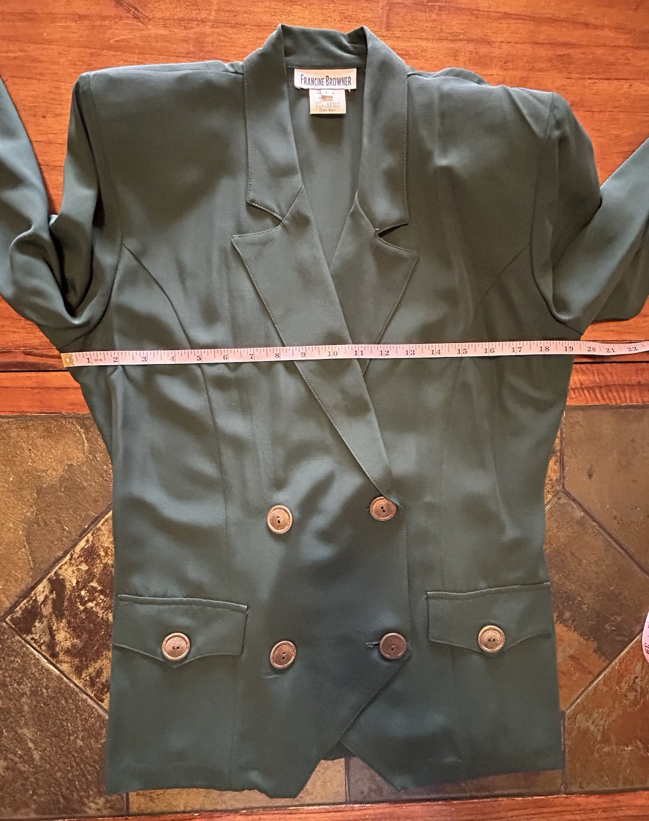 NWT VTG 1980s/90s FRANCINE BROWNER Green Double Breasted Shoulder Pads Jacket