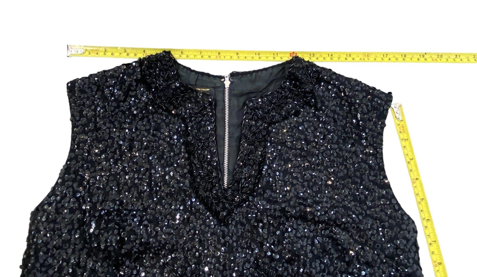 Vintage MCM Black Beaded & Sequins Sweater Tank Top London Shop 50s 60s Med.