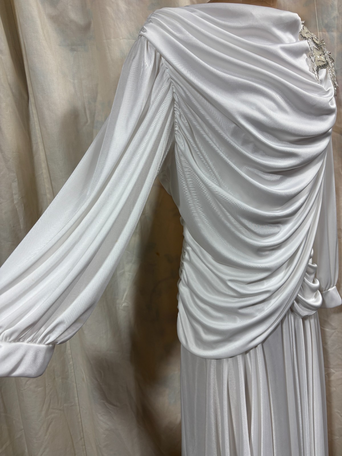 Vintage 1970s 1980s Joo Mee White Evening Cocktail Wedding Disco Dress 13/14