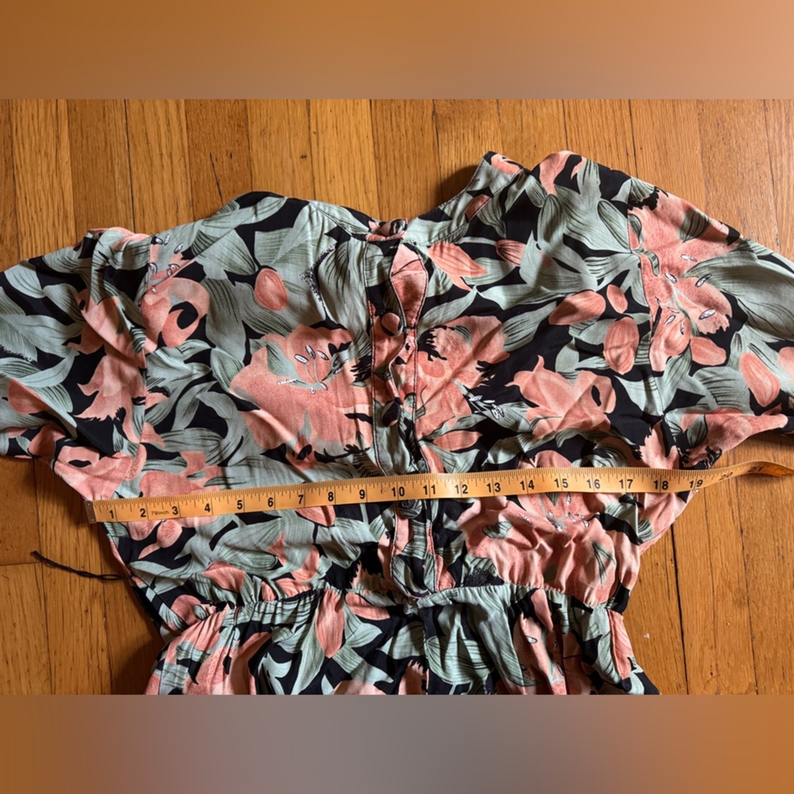 80s Vintage Green Black and Pink Floral Shirt Dress