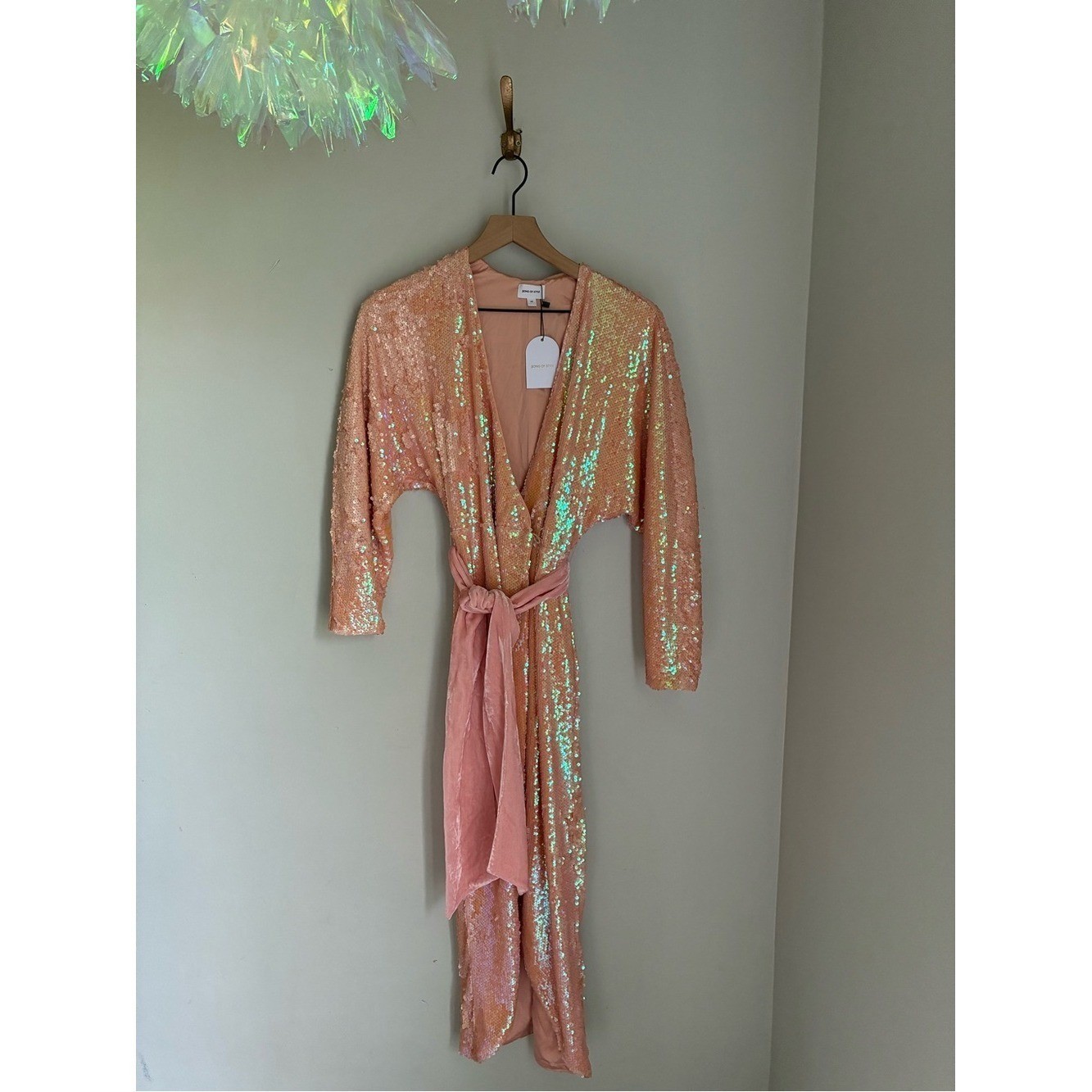 Revolve Song of Style Vernon Midi Dress in Opaline Peach Sequin Dress Size XS