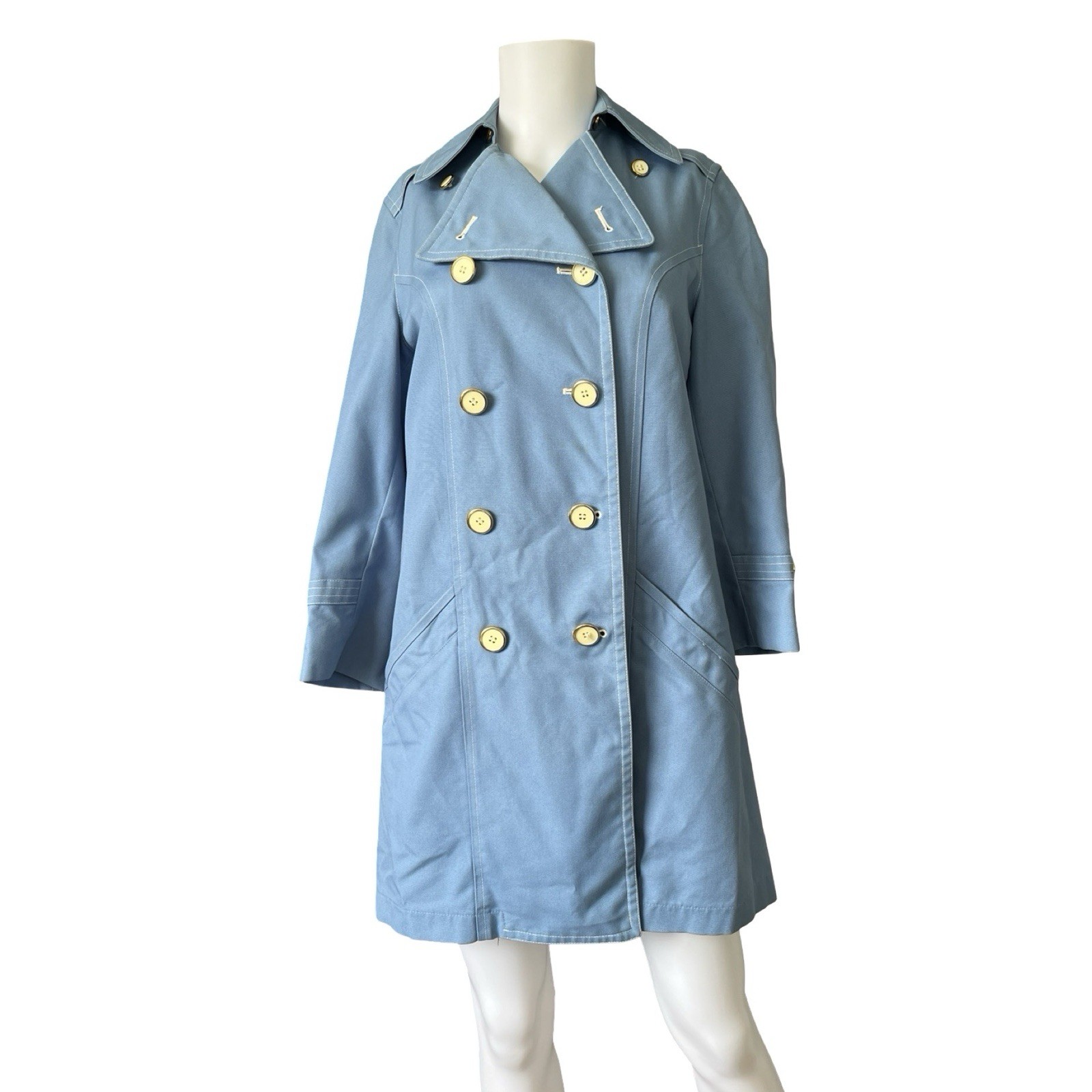 Vintage 60s Wear in Good Health Short Trench Coat Double Breasted Blue