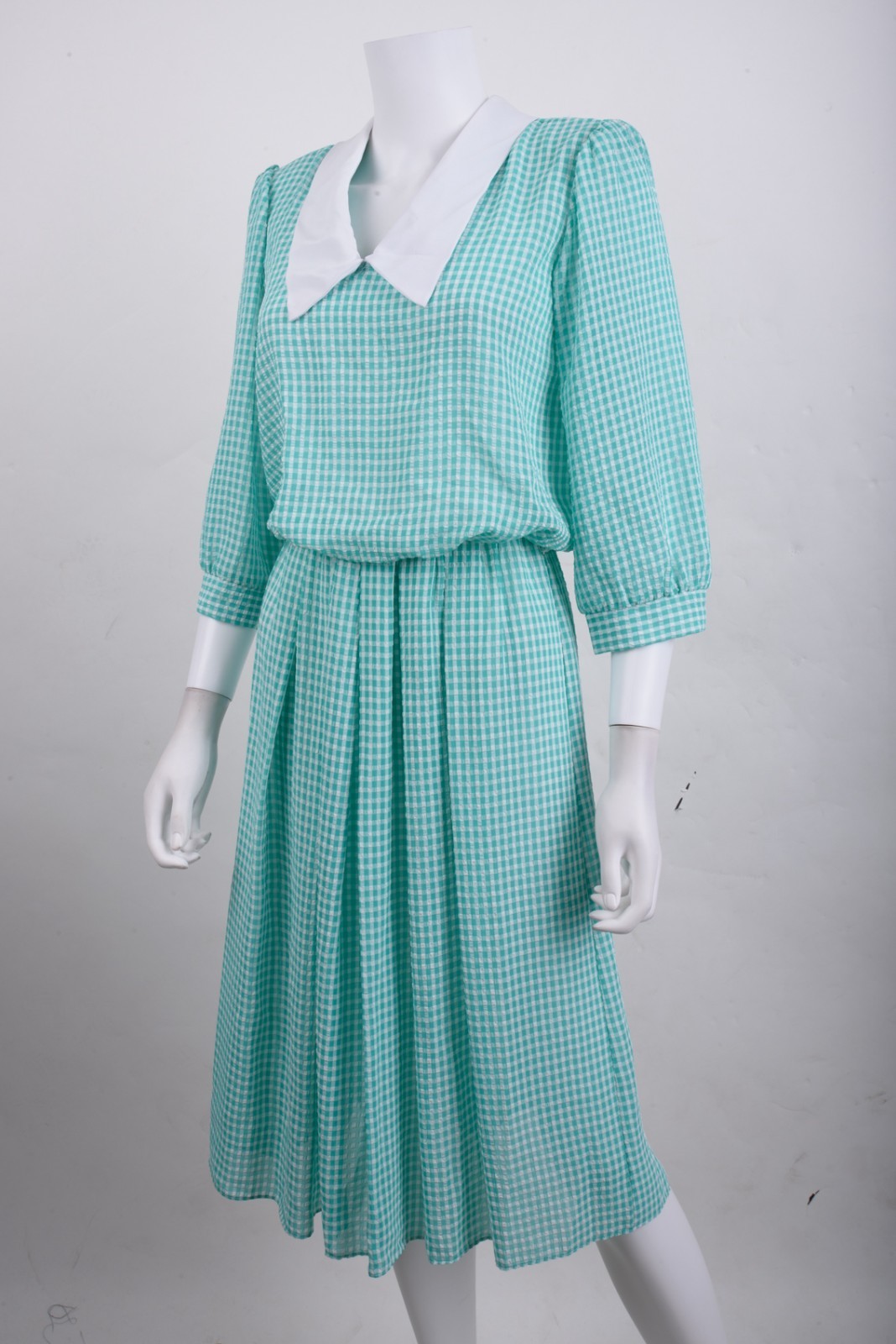 Vintage Breli Originals Womans Dress Size 10 blue Green Gingham Check Peter pan