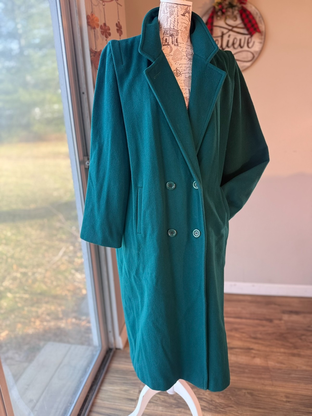 FORECASTER of Boston Vintage 80s 90s Kelly GREEN WOOL Coat L/XL OVERCOAT Preppy