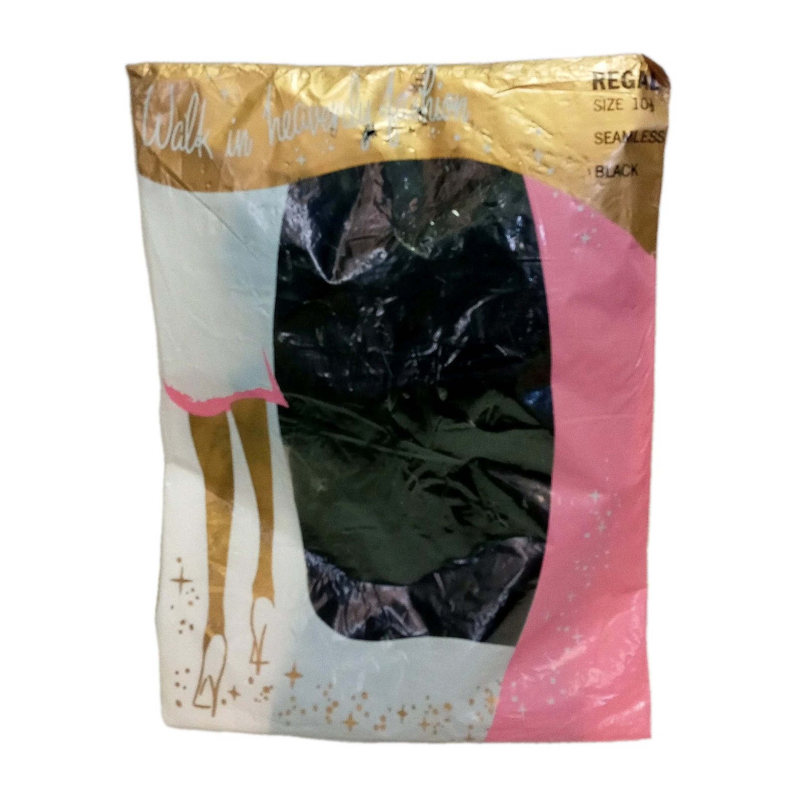 Regal Vtg 10.5 in Long Black Sheer Knit No Seam Stockings MCM Diamond Pattern