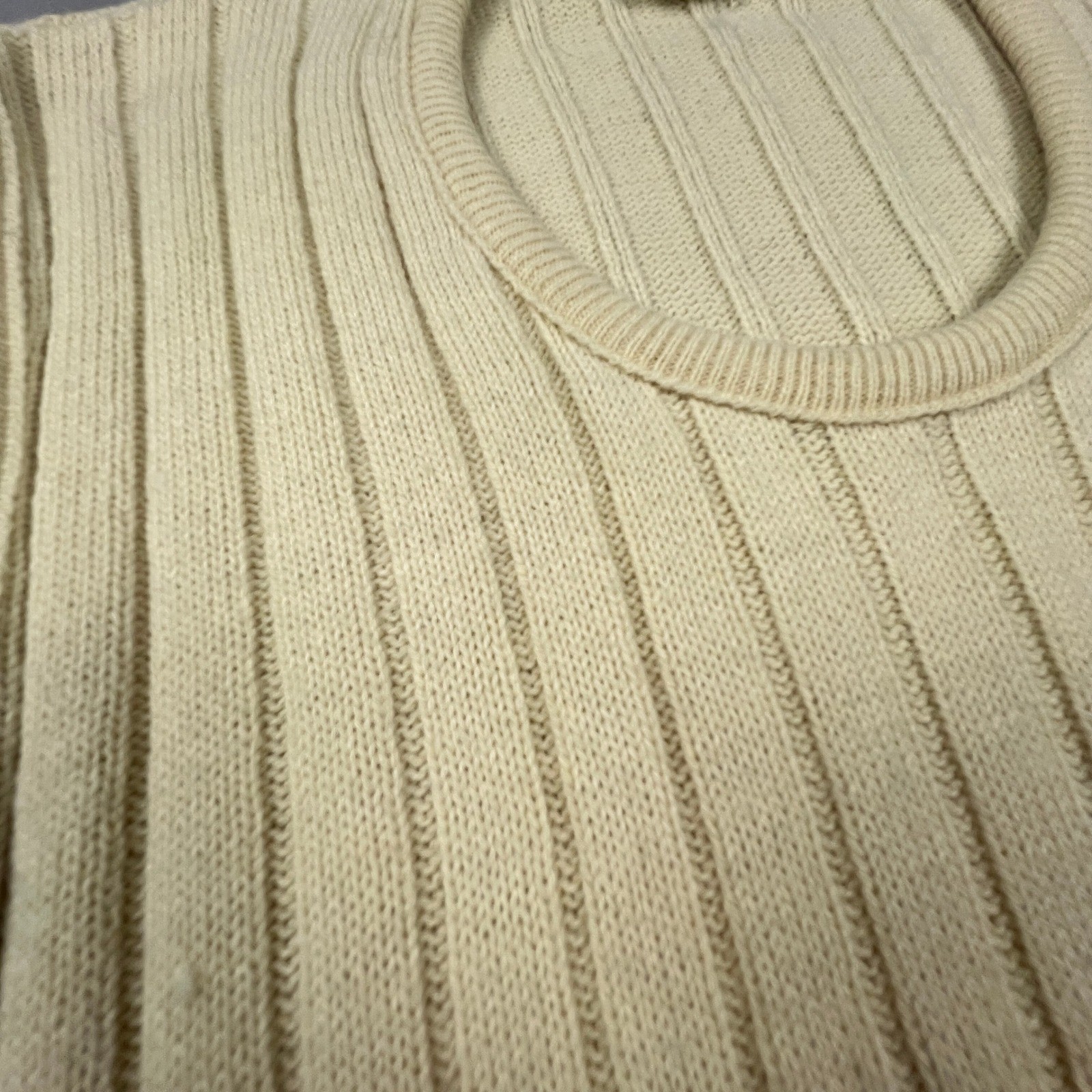 VTG 70s Retro Sweater Vest Women Large Cream Ribbed Knit Wintuk Orlon Brentwood