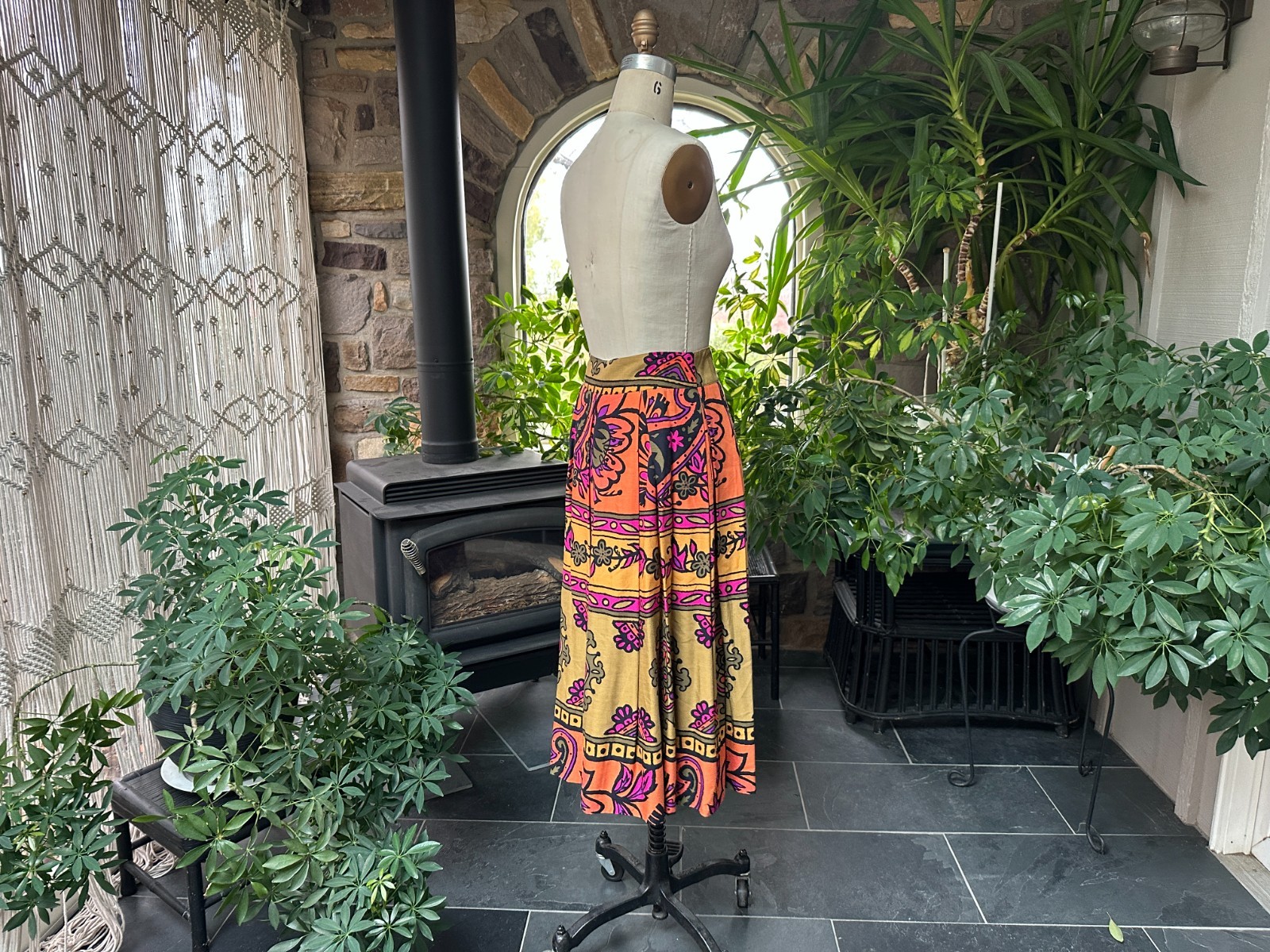 Vintage 1980s Colorful Full Rayon Skirt Incognito