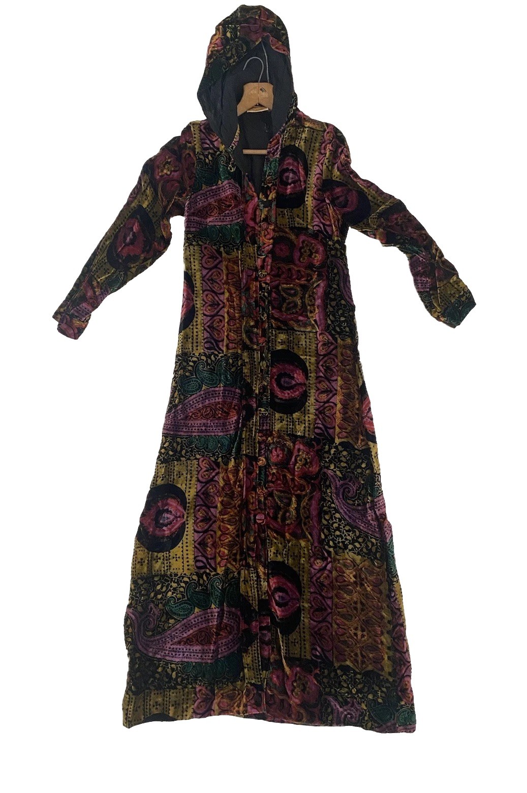 VTG 60s 70’s S VELVET Paisley Hooded VELOUR Robe Whimsigoth Dark Fairy Witch Fal