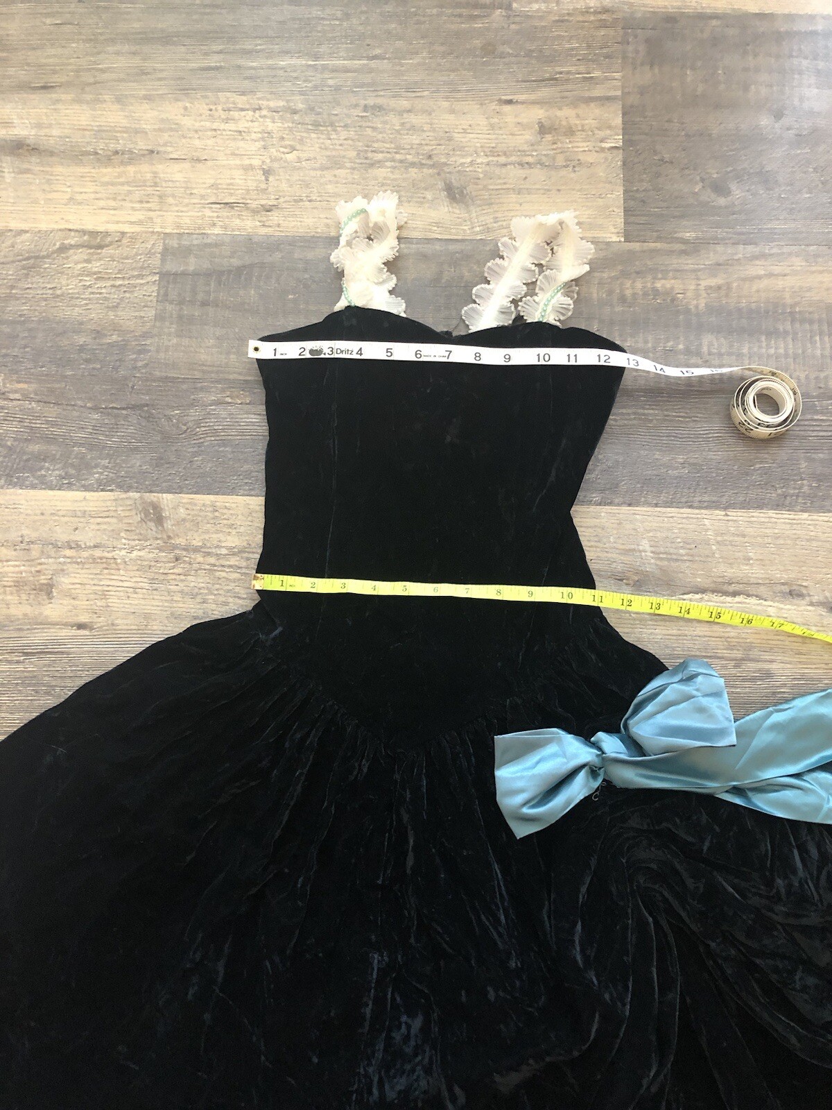 Katie MFG Black Velvet Bow Party Prom Dress 1980s Juniors XS Vintage Union