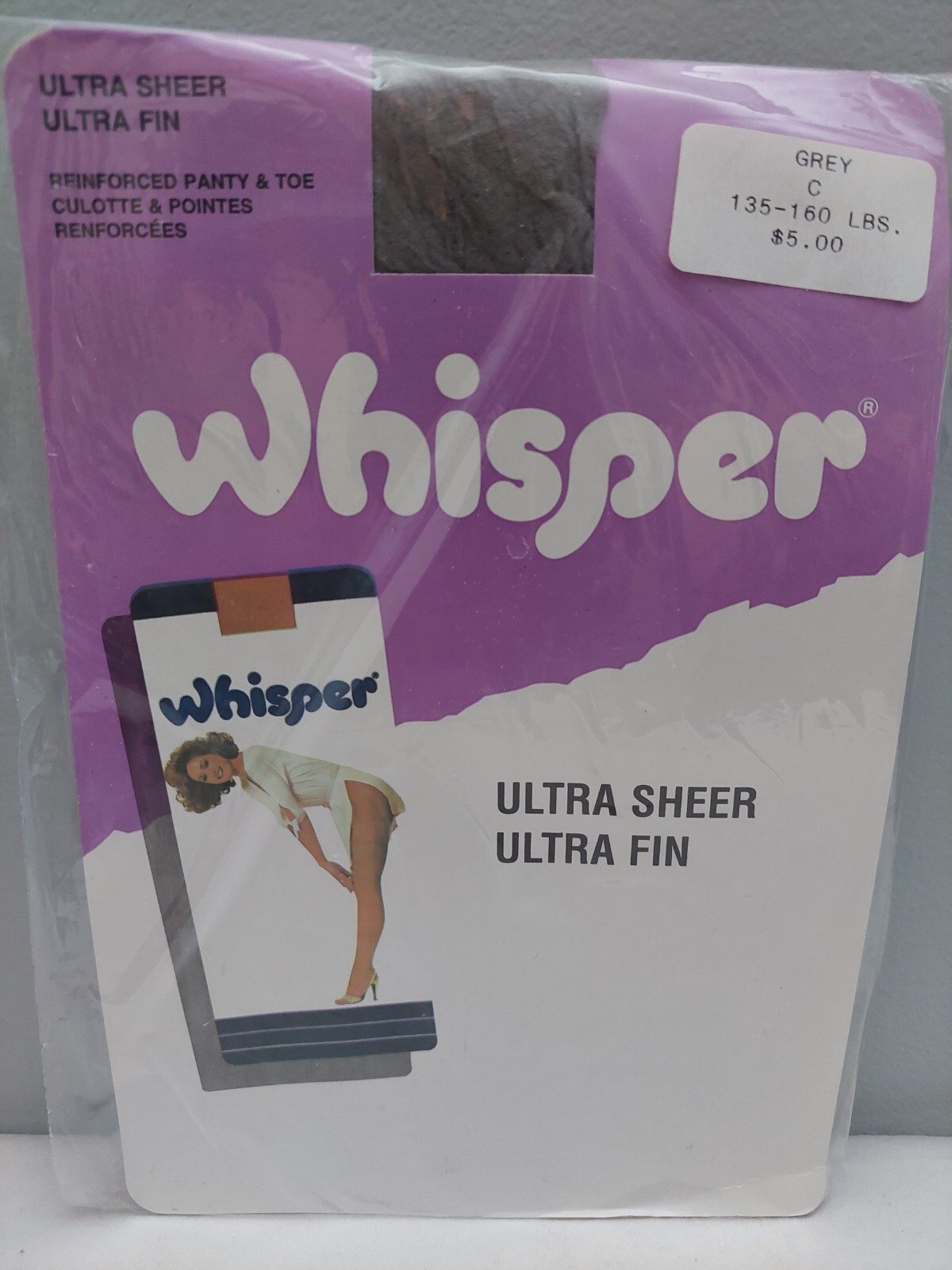 Vintage Pantyhose Whisper Color Grey Size C B004A