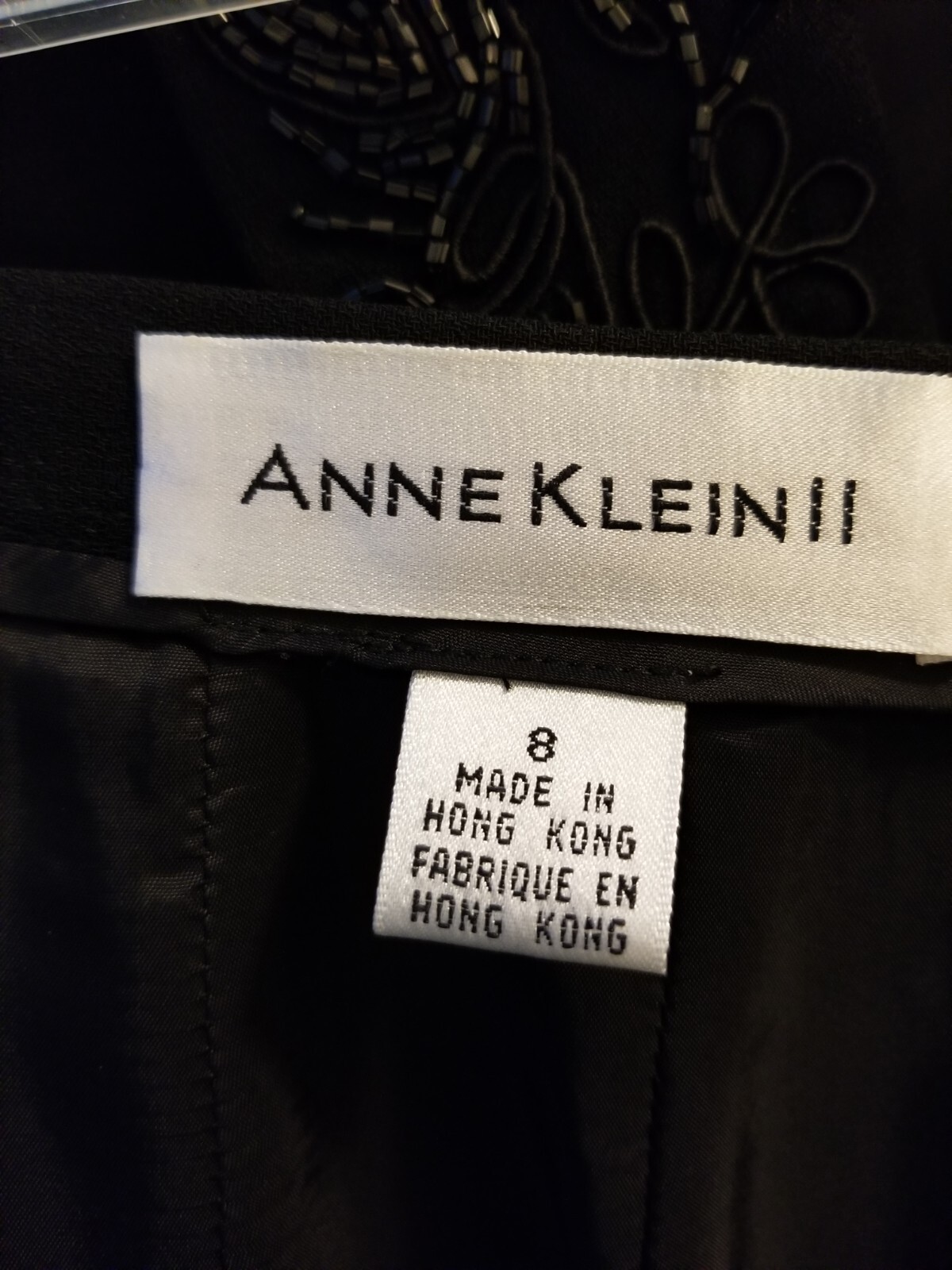 Vintage 1980s Anne Klein II Black Crepe Beaded Jacket & Skirt Suit – W Size 6/8