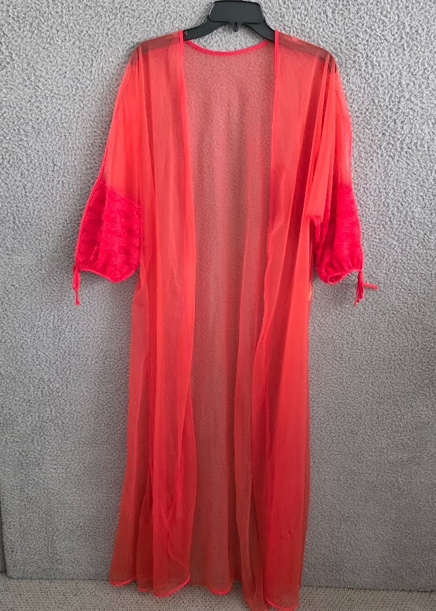 Vintage Pandora Lingerie Robe Womens Small Red Sheer Nylon Lace Bed Jacket