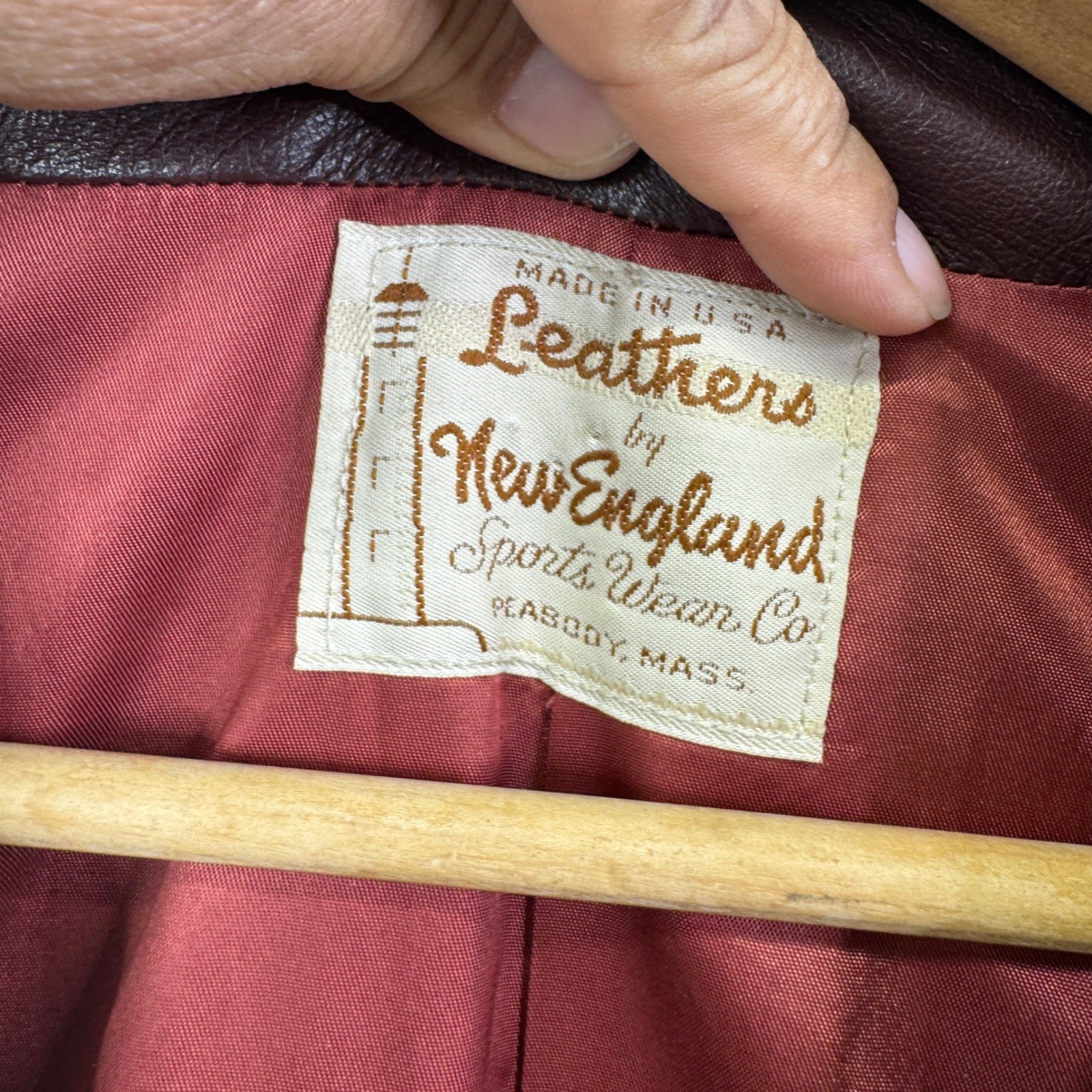 New England Sportswear Leather Jacket Burgundy Brown Vintage 70s Belted Coat USA