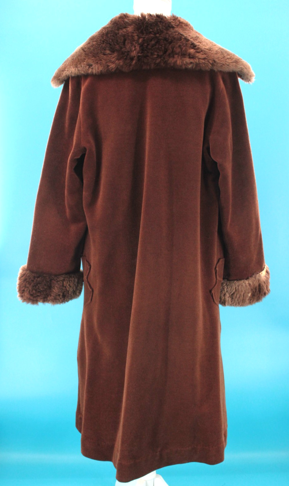 VTG Women’s 30s Brown Wool Coat W/ Fur Trim Collar & Sleeve Cuffs Sz M 1930s