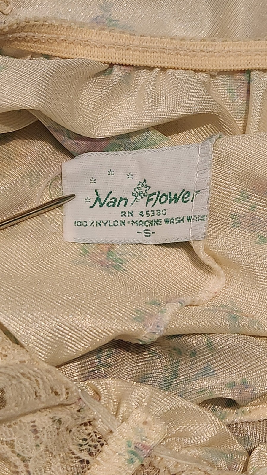 Vintage Cream Floral Lingerie Top and Original Fishnets Small Women’s Nan Flower