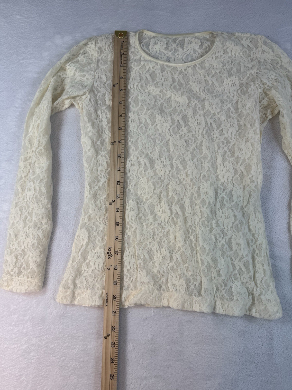Sheer Lace Long Sleeve Top Cream Stretch Nylon Small Ballerina Fairy Feminine