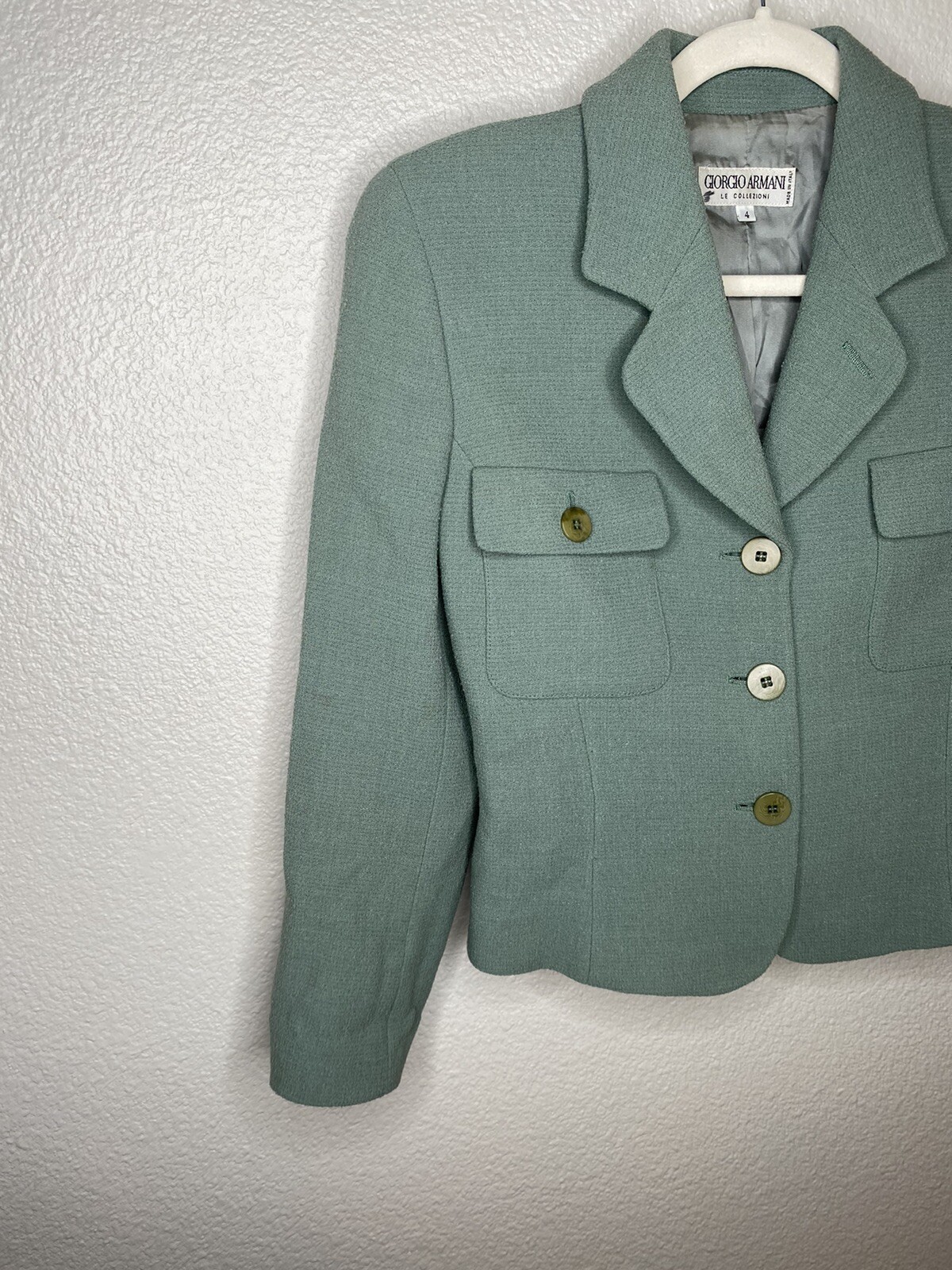 Vintage Giorgio Armani Green Long Sleeve Cropped Blazer Le Collezioni Womens Sz4