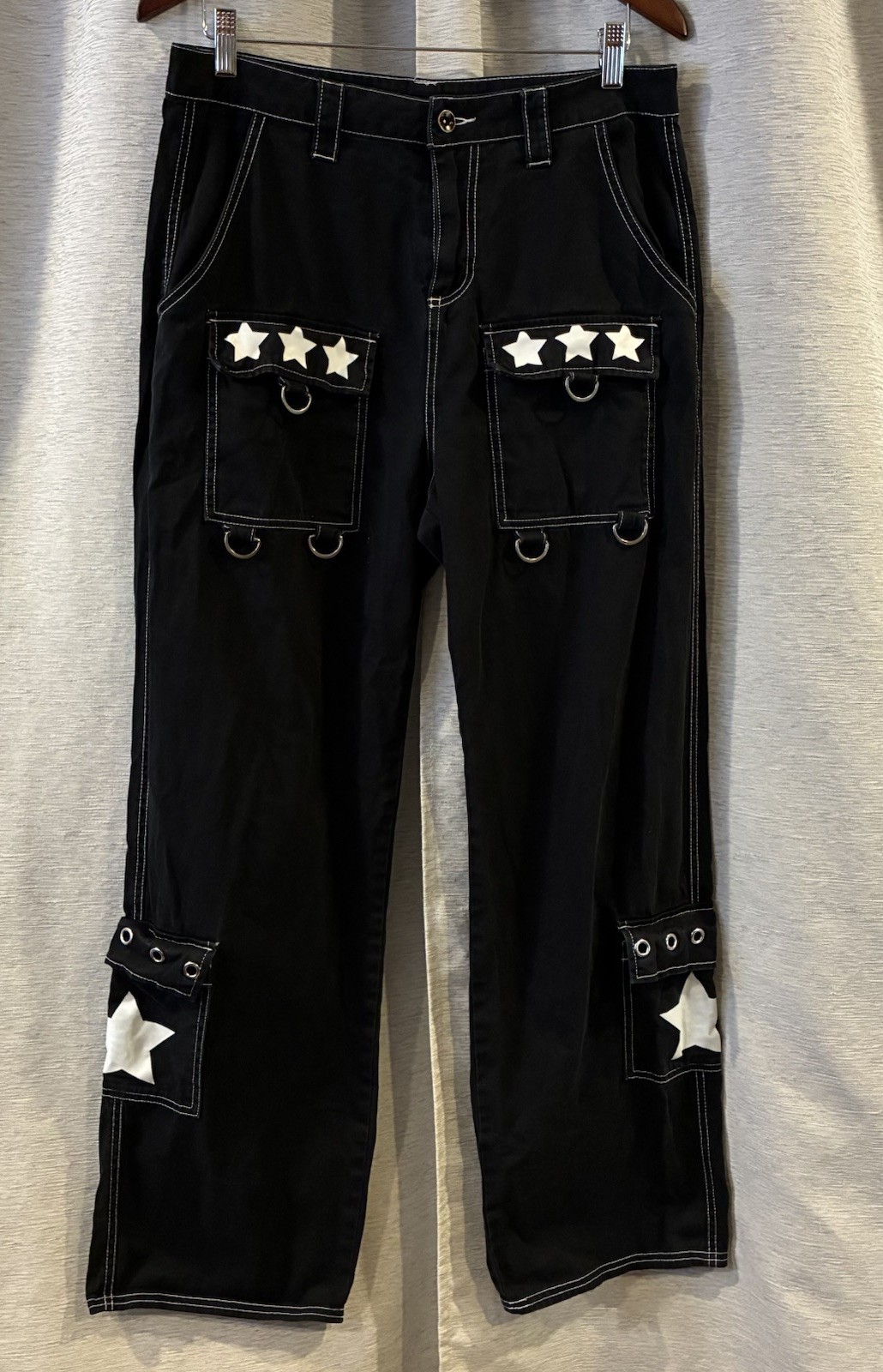 Vintage Hot Topic Star Cargo Pants Y2K Emo Goth Size 11 Rare 2000s Skate
