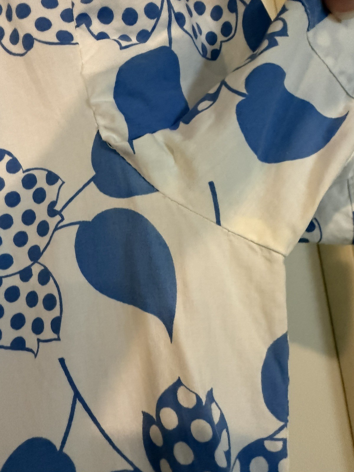 Vintage Blue & White Floral Handmade Shirt Dress House Dress Cotton Approx Sz M