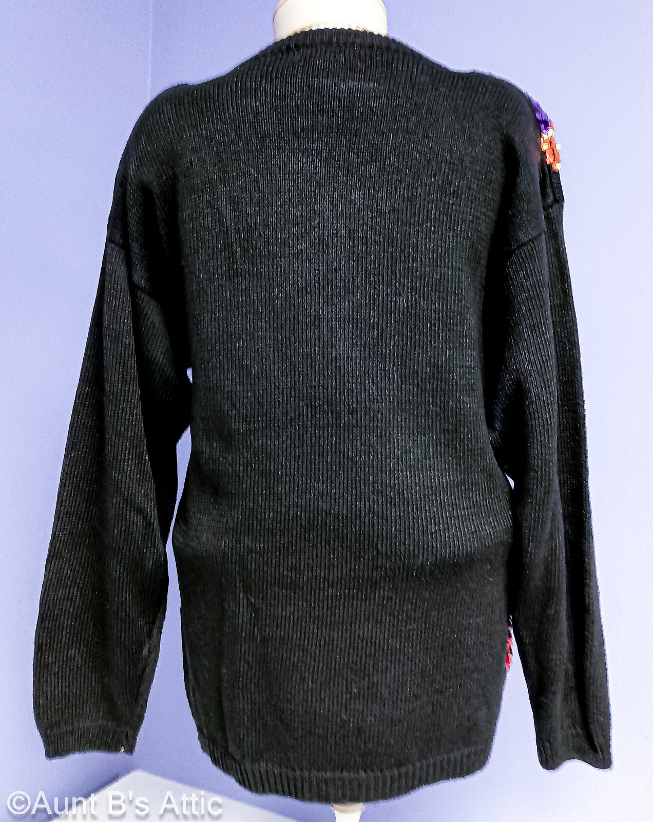 Vtg 80’s Eminent Blk Cotton Pullover Sweater W/Colorful Abstract Sequin Design L