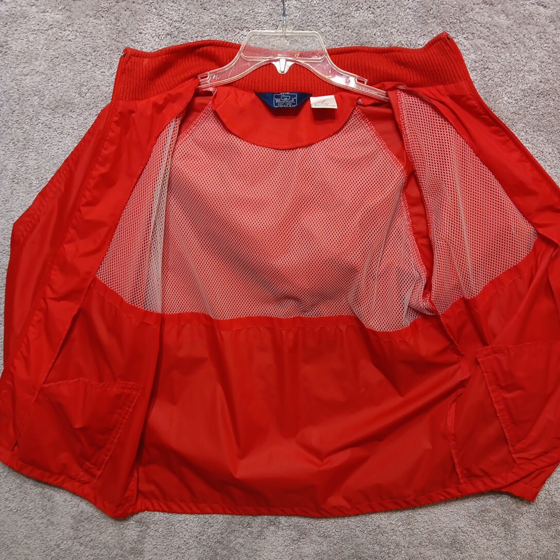 Vtg Woolrich Anorak Jacket Women’s M Red Full Zip Fold Away Hood Y2K Retro 80s