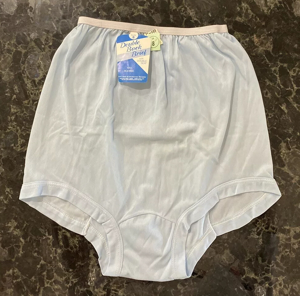 Vintage Double Back Granny Panties NOS Silky Smooth Blue Acetate Briefs Sz 8 USA
