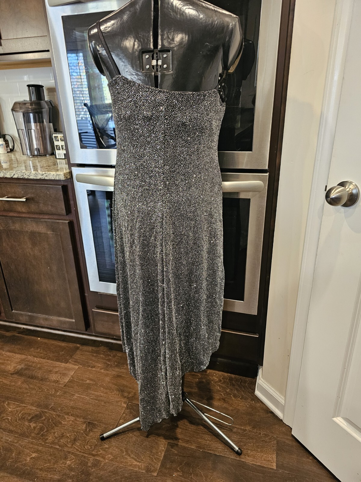 Vintage Jodi Kristopher Black And Silver Stretchy 80’s Sleeveless Dress Medium