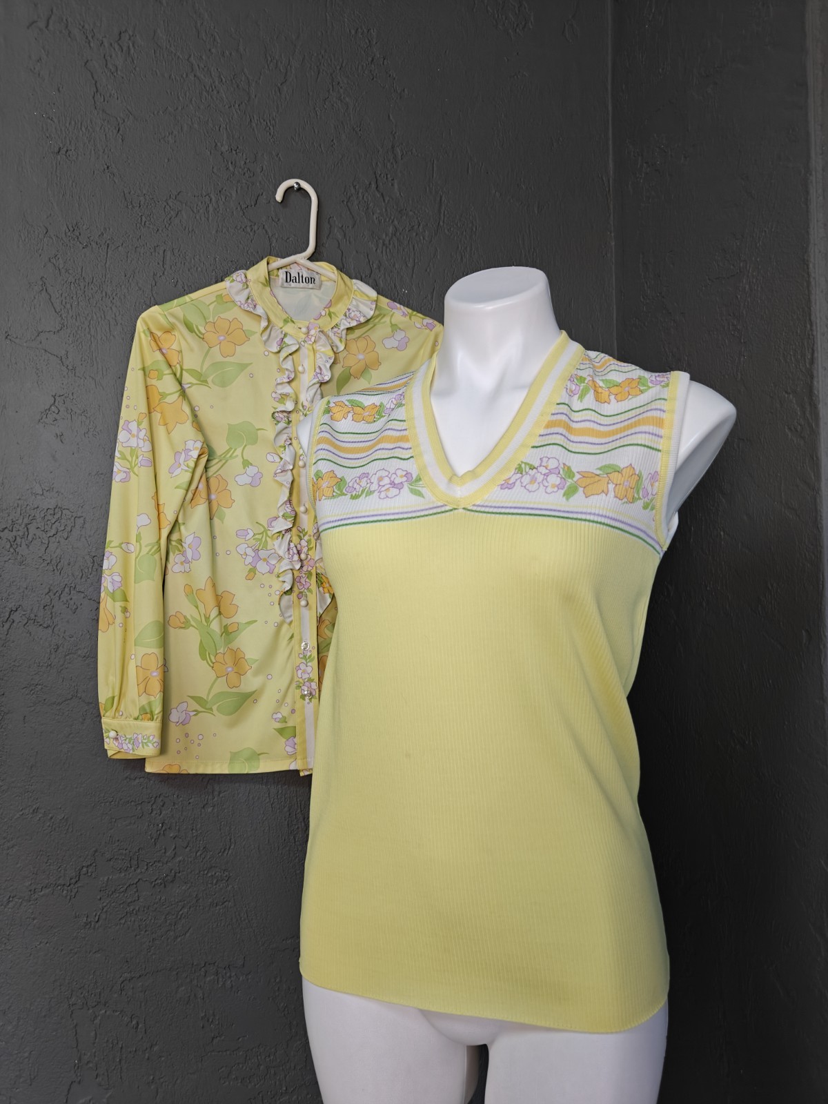 Vintage Yellow Spring Floral 2 Pc Blouse 60s’ Church Lady House Wife By Dalton