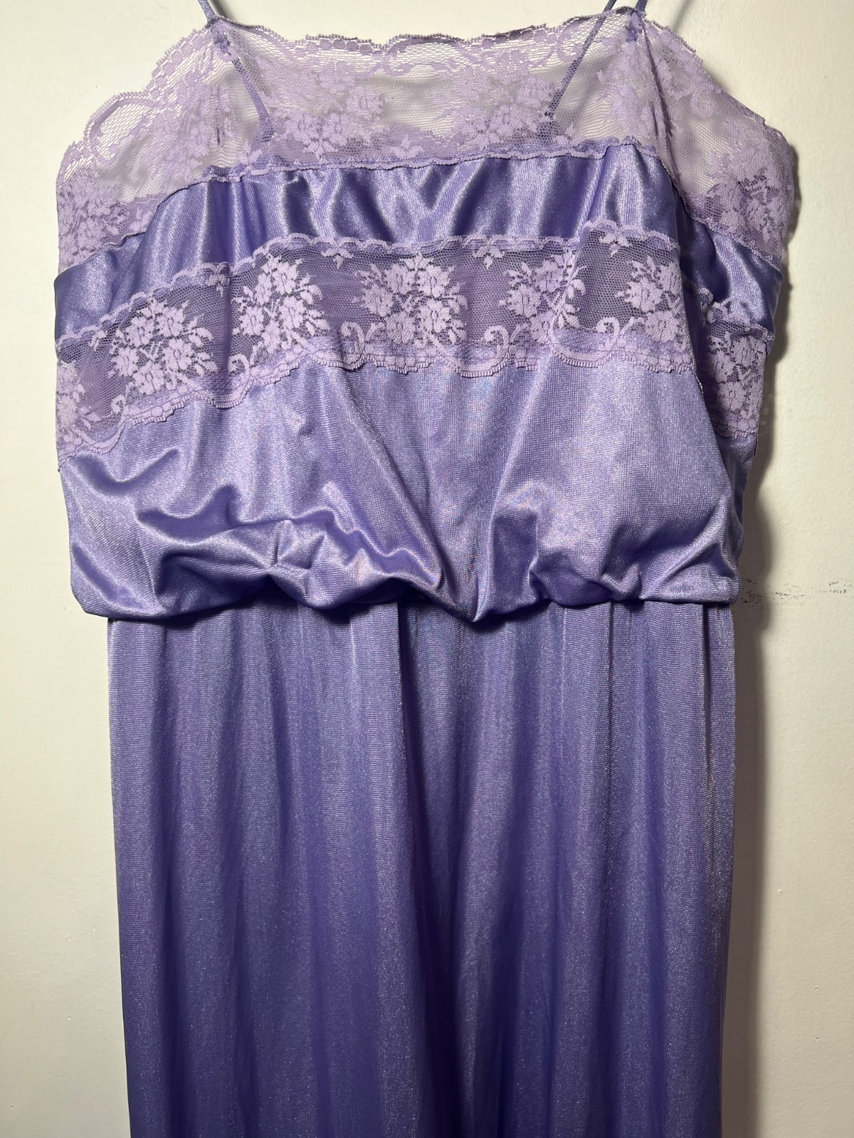 Vintage Long Nylon Nightgown by Flair PURPLE Lace Size Petite