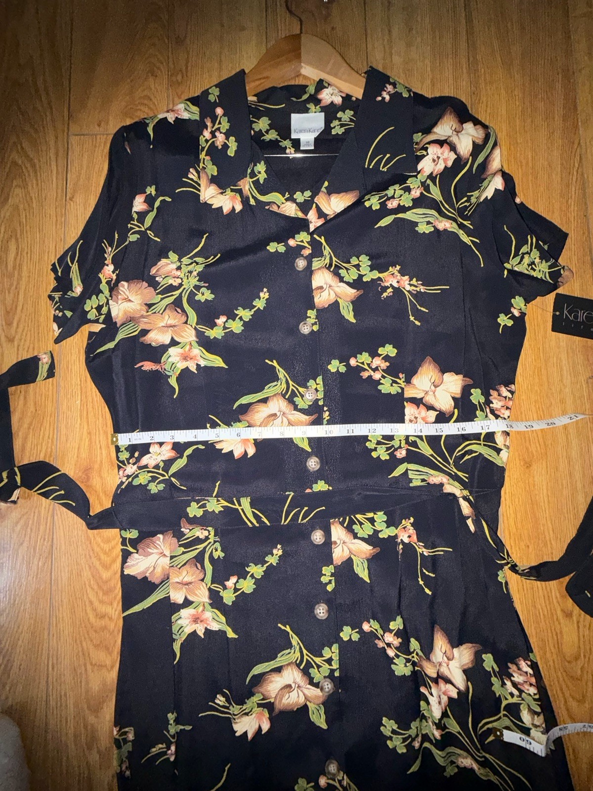 NWT Vintage 90s Karen Kane Rayon Rose Dark Floral Shirt Dress 16 Fits L 12 14