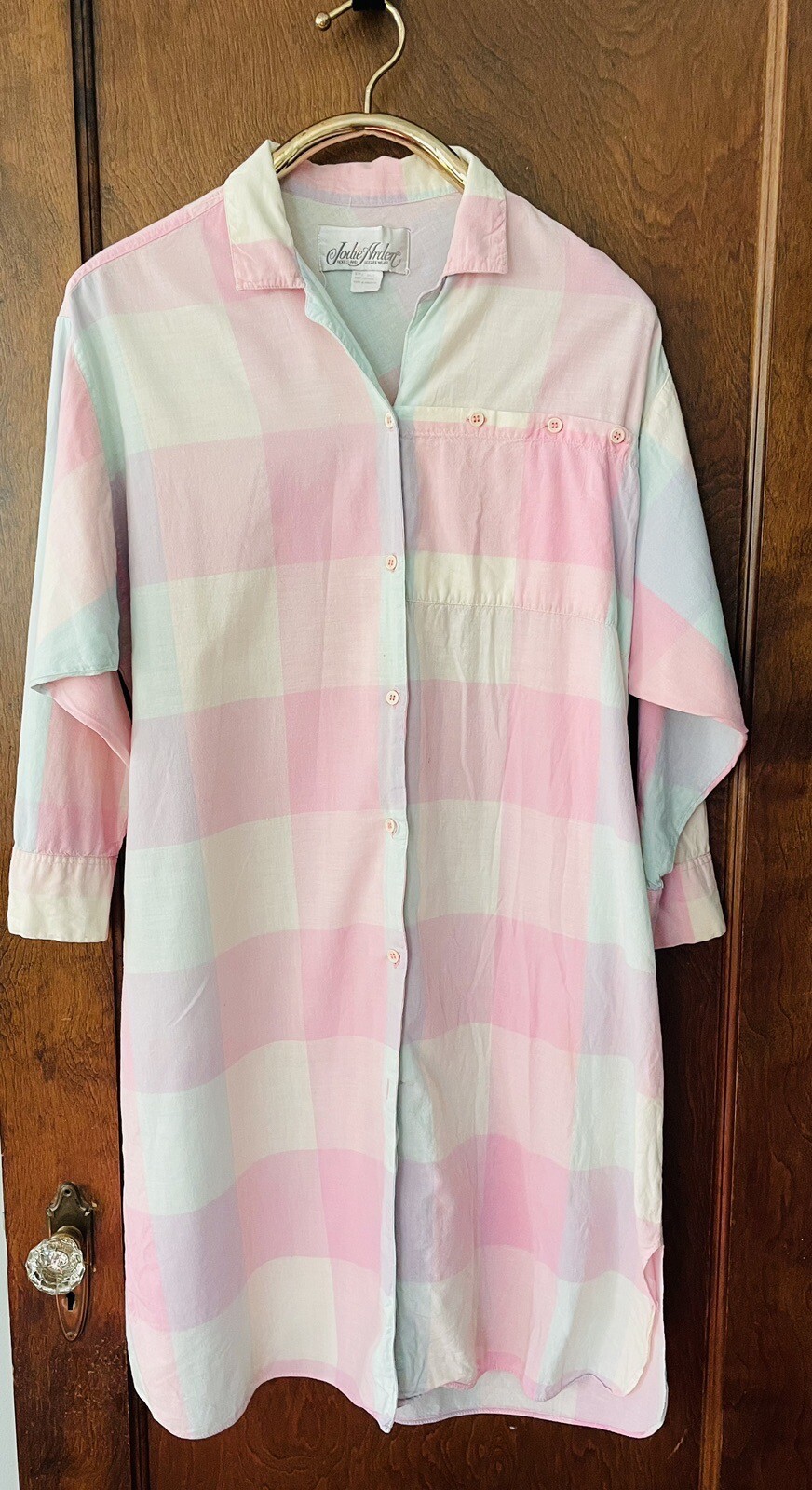 Vtg Jodie Arden Cotton Nightgown Robe Long Sleeve Sz L Multicolor Button 80’