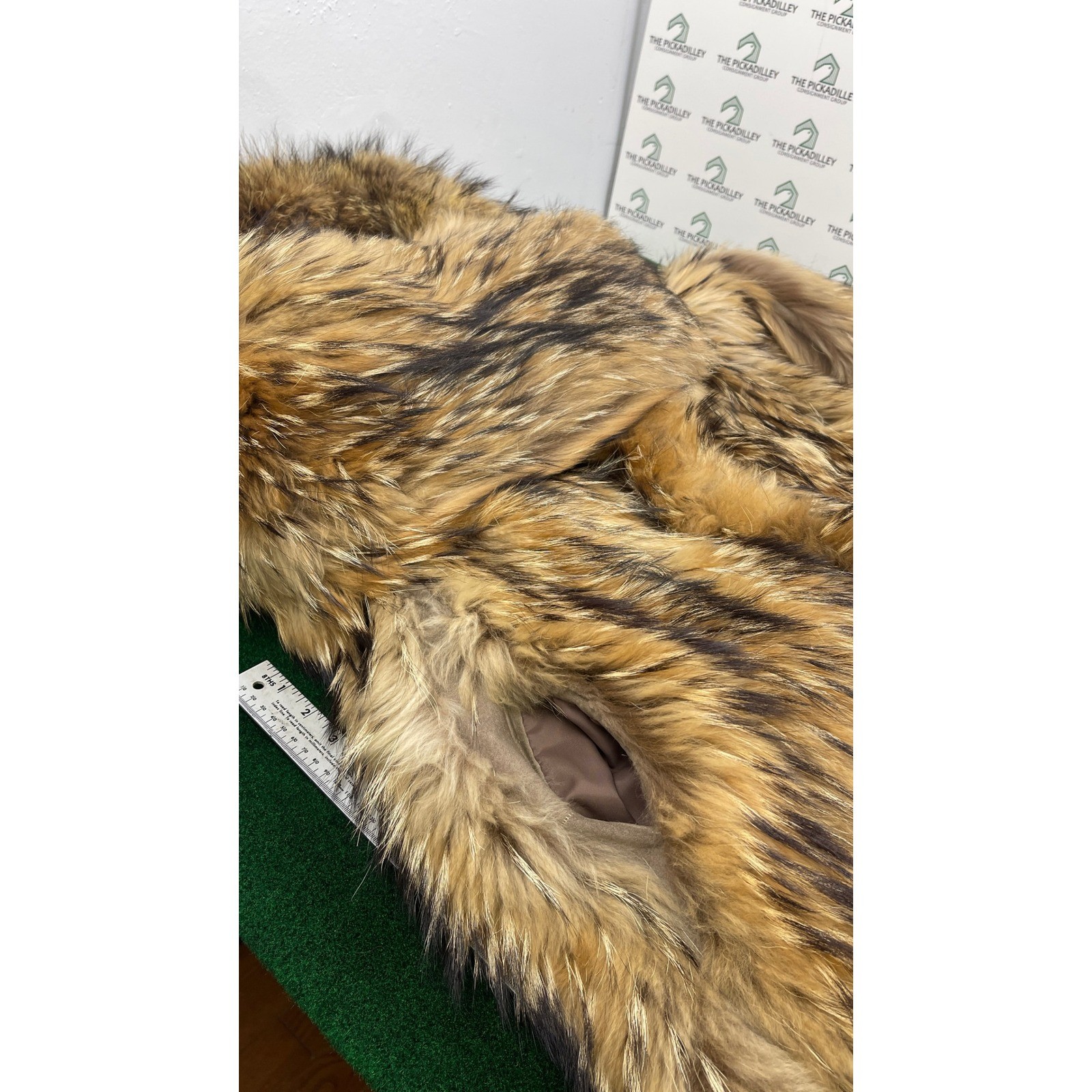 L.S. Ayres Furs Vintage Natural Fur Long Coat Brown Tan Black Shawl Collar 48in
