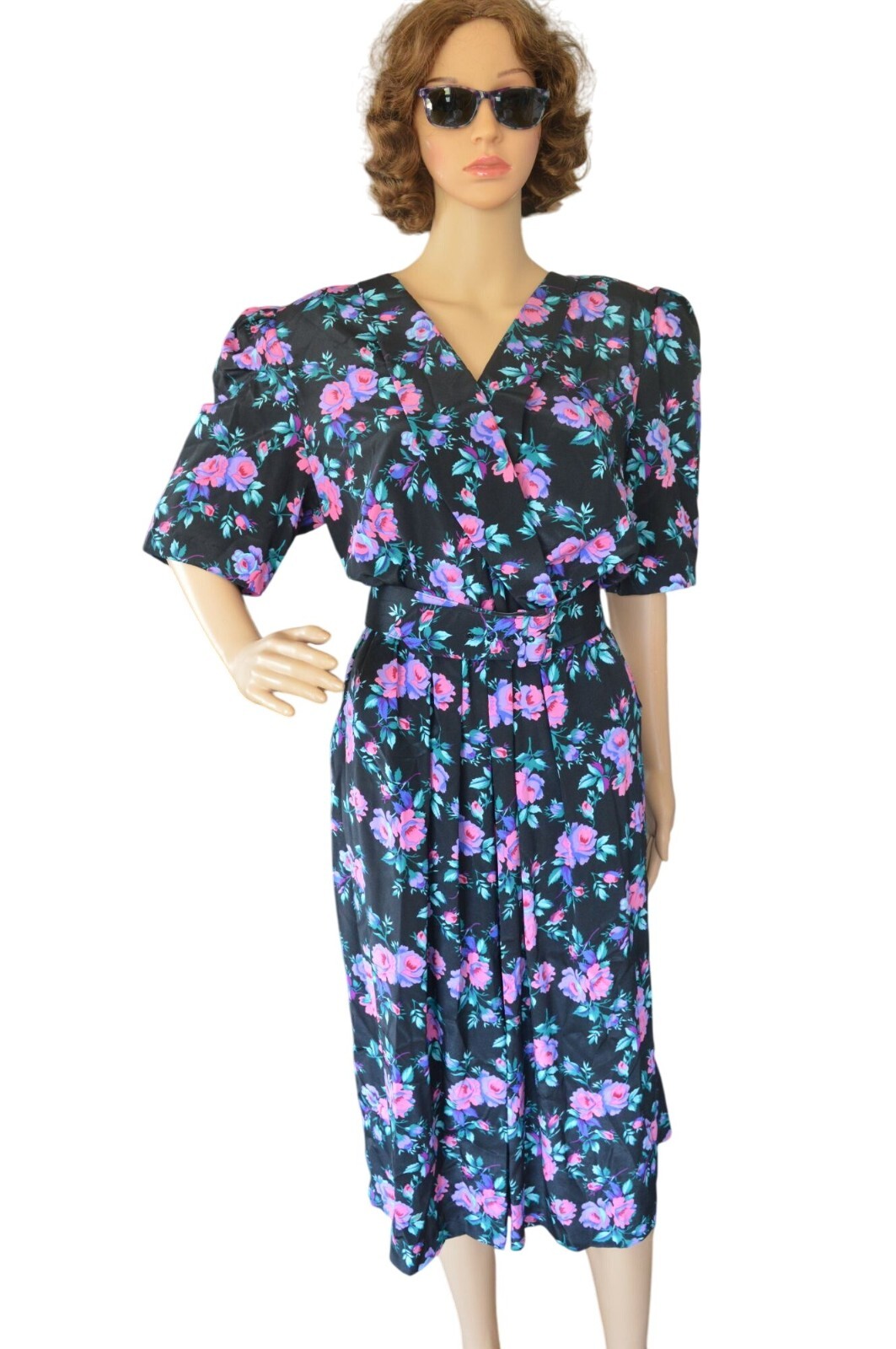 Vintage 80s Pellini by Von Bramlett Floral Shirt Dress with Belt Womens Modern S