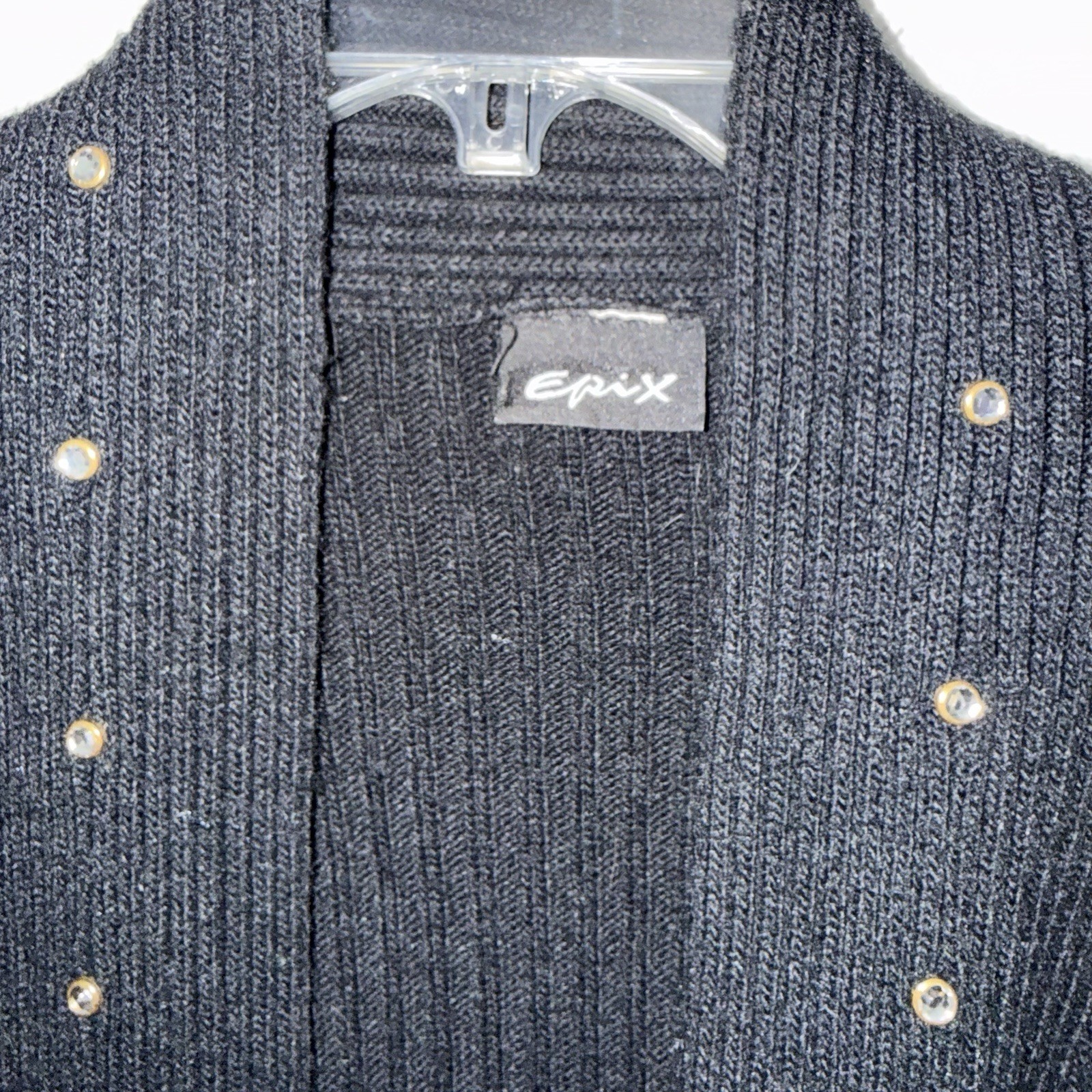 Vintage 90s Epix Black Gold Embellished Duster Cardigan Y2K Glam 1X 2X 3X