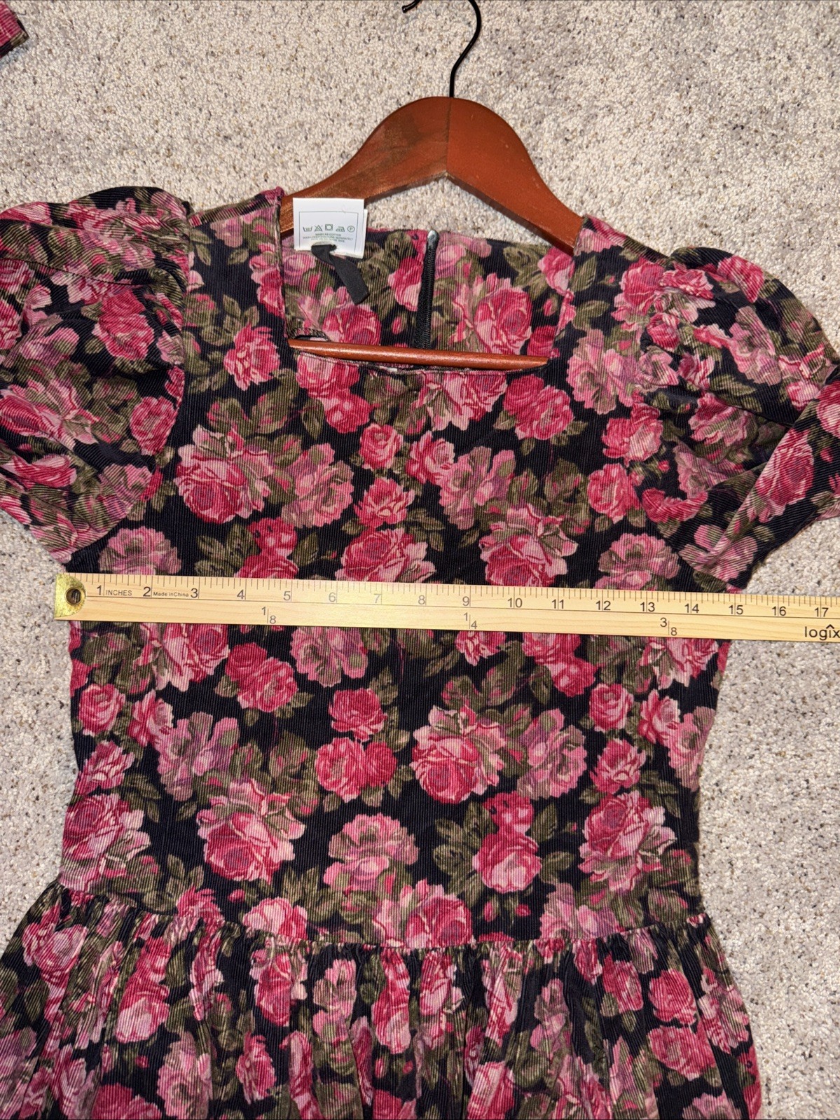 Vtg 80’s Laura Ashley Corduroy Pink Roses Dress Sz 6 Long Puff Sleeves Prairie